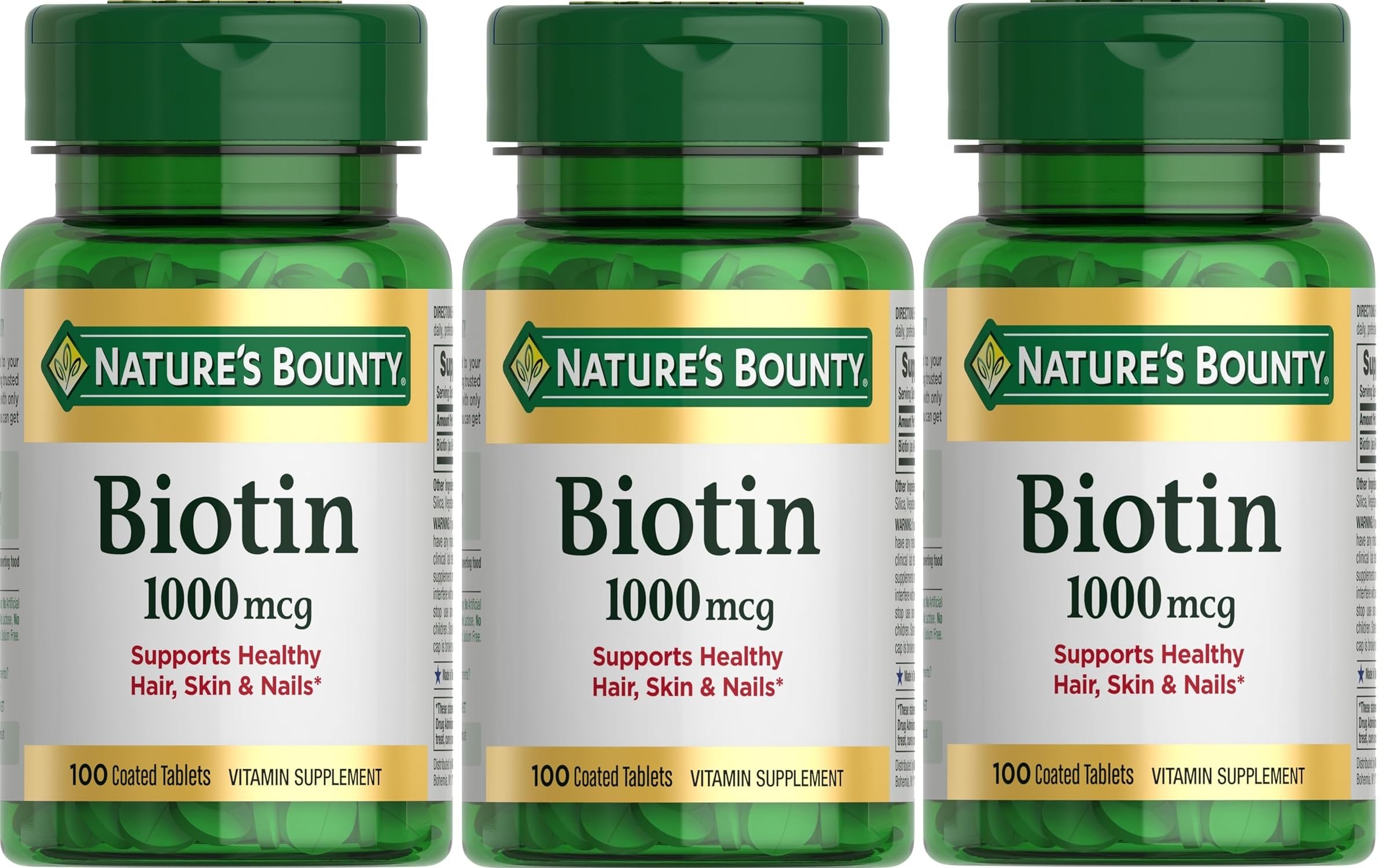 Nature's Bounty Biotin 1000 mcg Tablets, Strawberry, 100 Count, Pack of 3 100 Count (Pack of 3)
