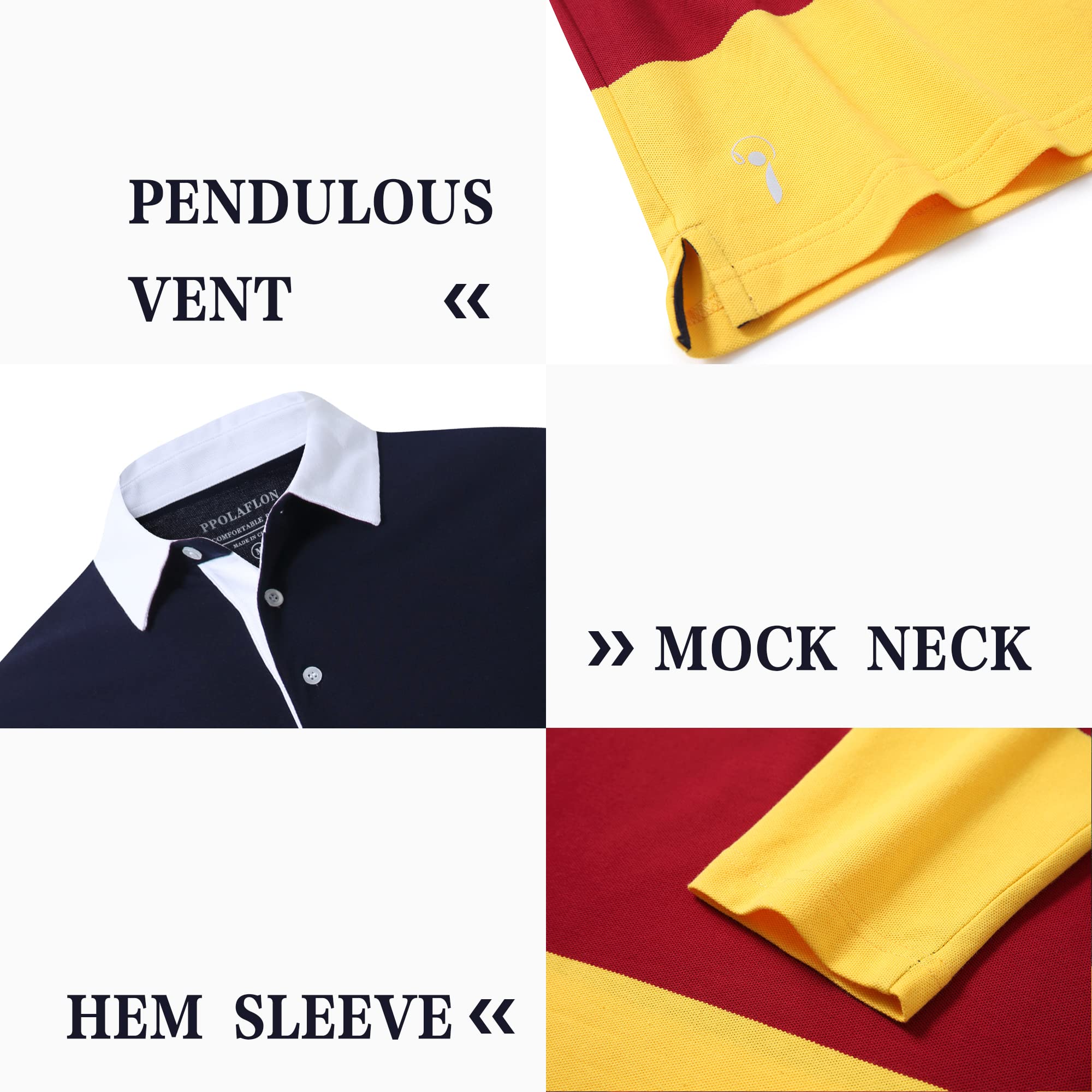 Polo da golf da uomo a maniche lunghe a righe asciutte vestibilità atletica casual a maglia polo per uomo, Colore: giallo marino., L