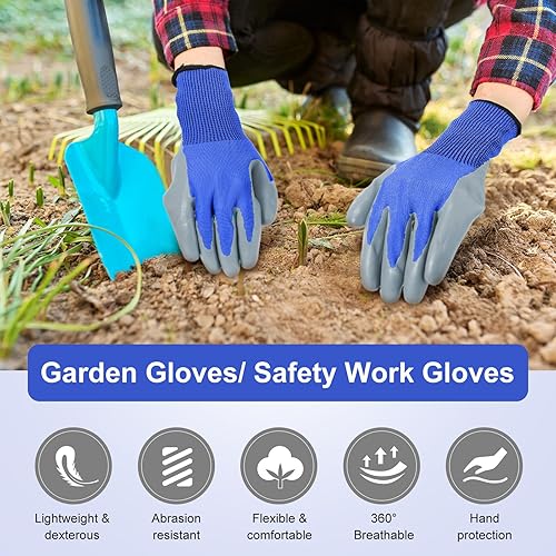 Miniatura 10 de Jexine 50 pares de guantes de trabajo de seguridad para hombres y mujeres, con revestimiento de látex transpirable y agarre fuerte