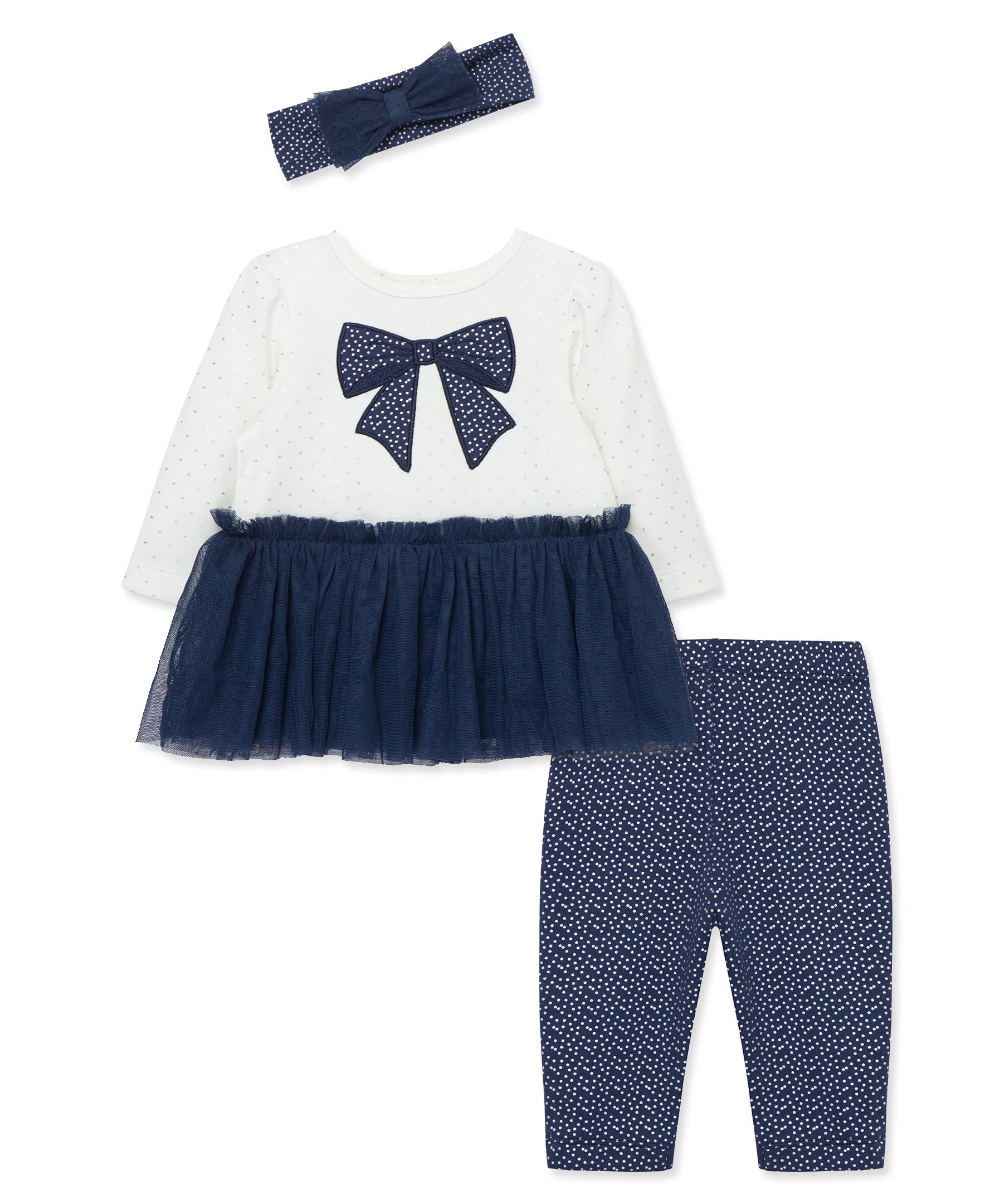 Little Me Clothes for Baby Girls' Sparkle Bow Tutu Set, Medieval Blue/Marshmallow, 24 Months