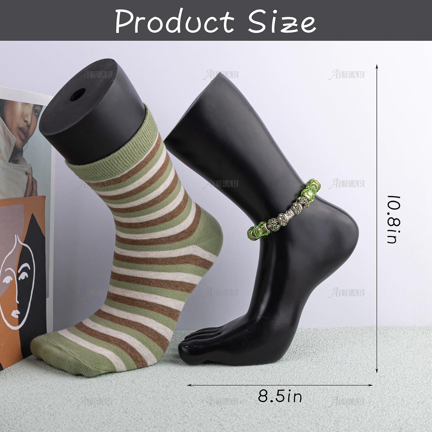 AUEAR, 2 Pack Foot Ankle Chains Display Model Jewelry Stand Support for Socks Left Right Black