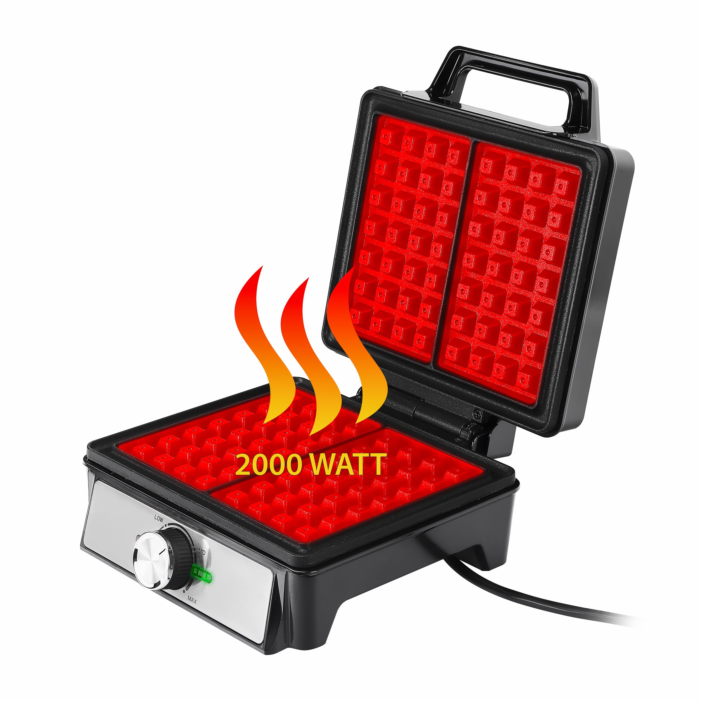 Gofrera para 2 gofres rectangulares (14,5 × 9 cm) - Control de temperatura, gofrera para 2 gofres, antiadherente, compacta y resistente, potencia 1600 W