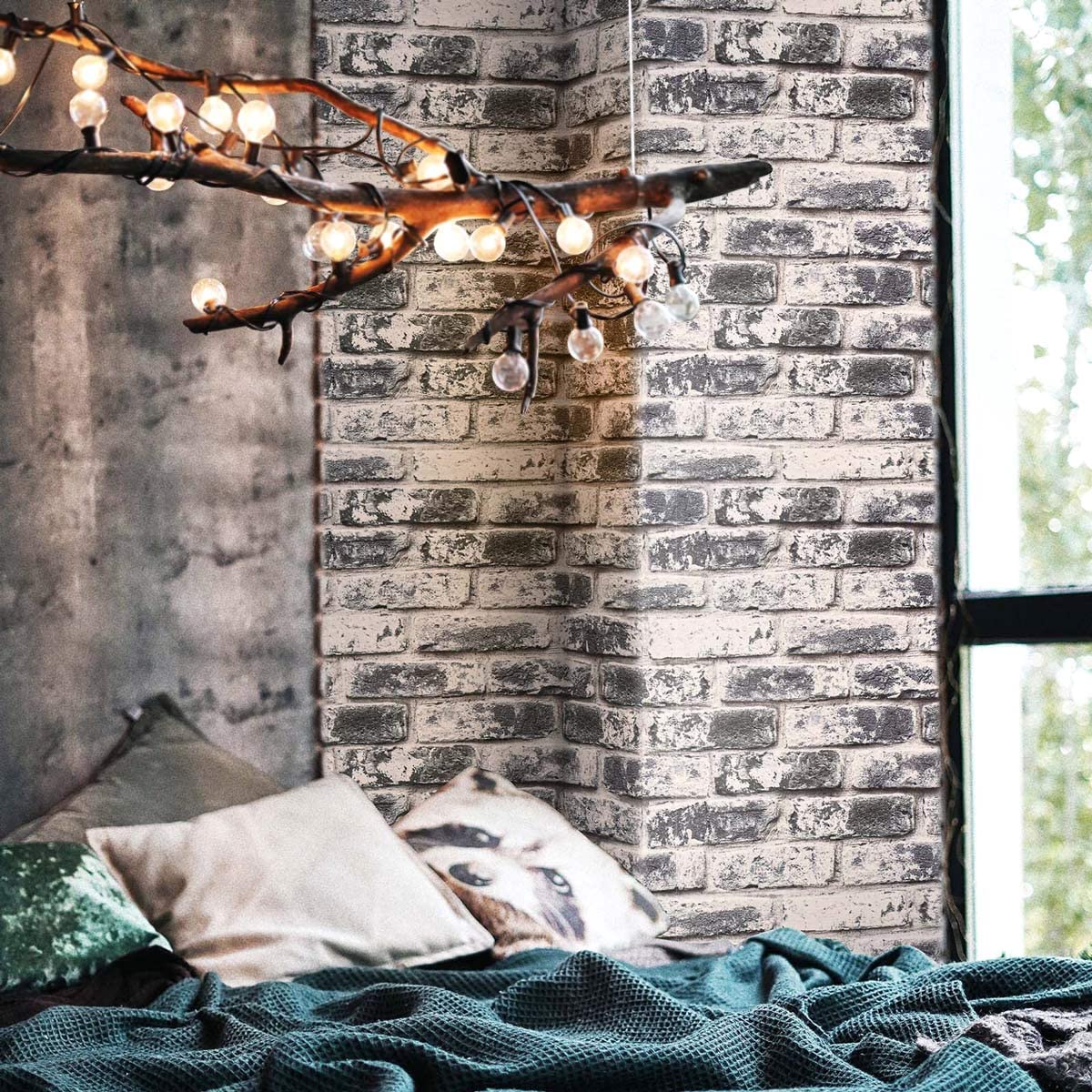 Amazon | グレーレンガ 壁紙 はがして貼る 壁紙 レンガ接触紙 壁用