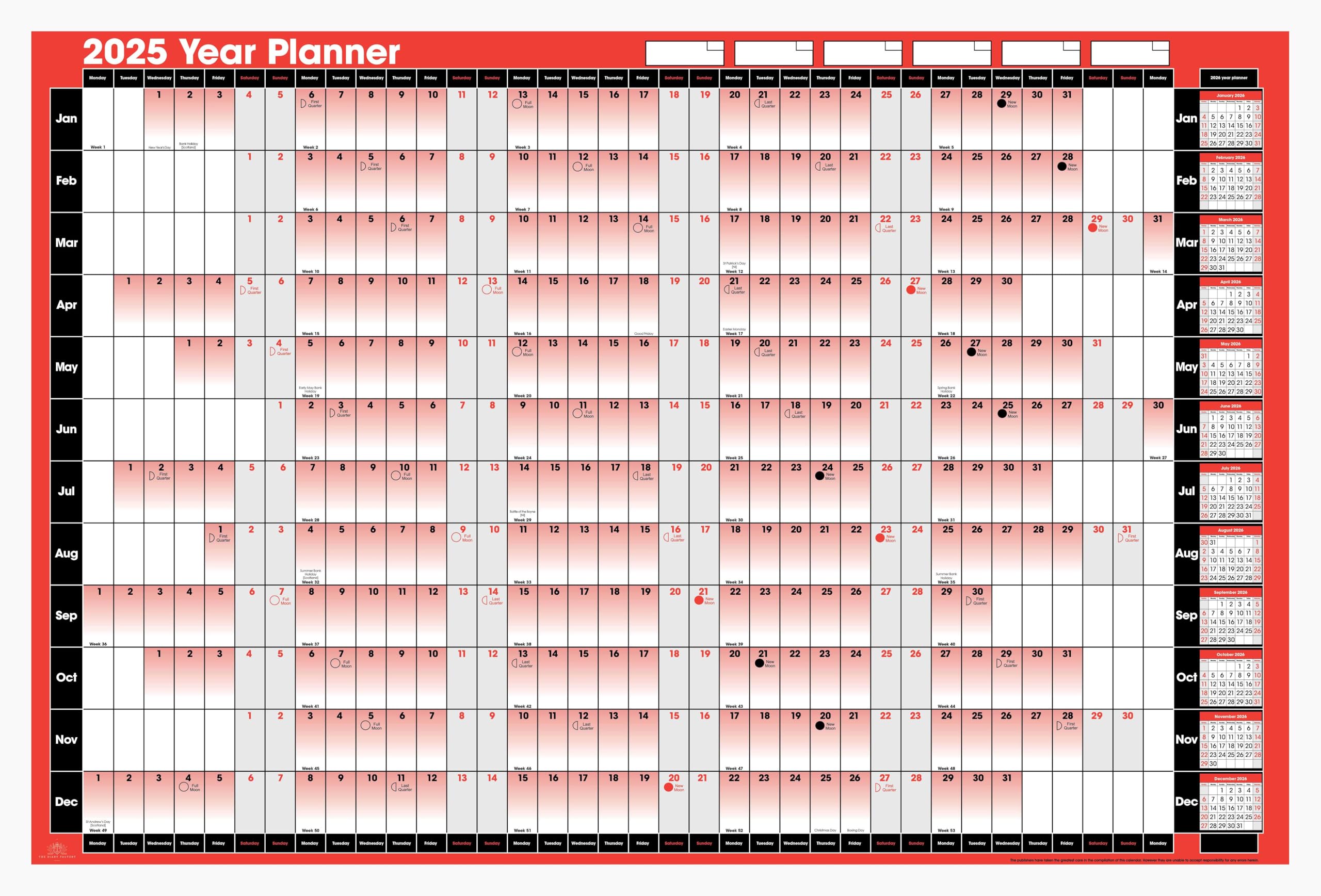 2026 Wall Planner Double Sided A1 Holiday Planner Calendar Pen Stickers, Red and Black - Image 3