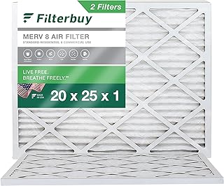 Filterbuy 20x25x1 Air Filter MERV 8 Dust Defense (2-Pack), Pleated HVAC AC Furnace Air Filters Replacement (Actual Size: 19.50 x 24.50 x 0.75 Inches)