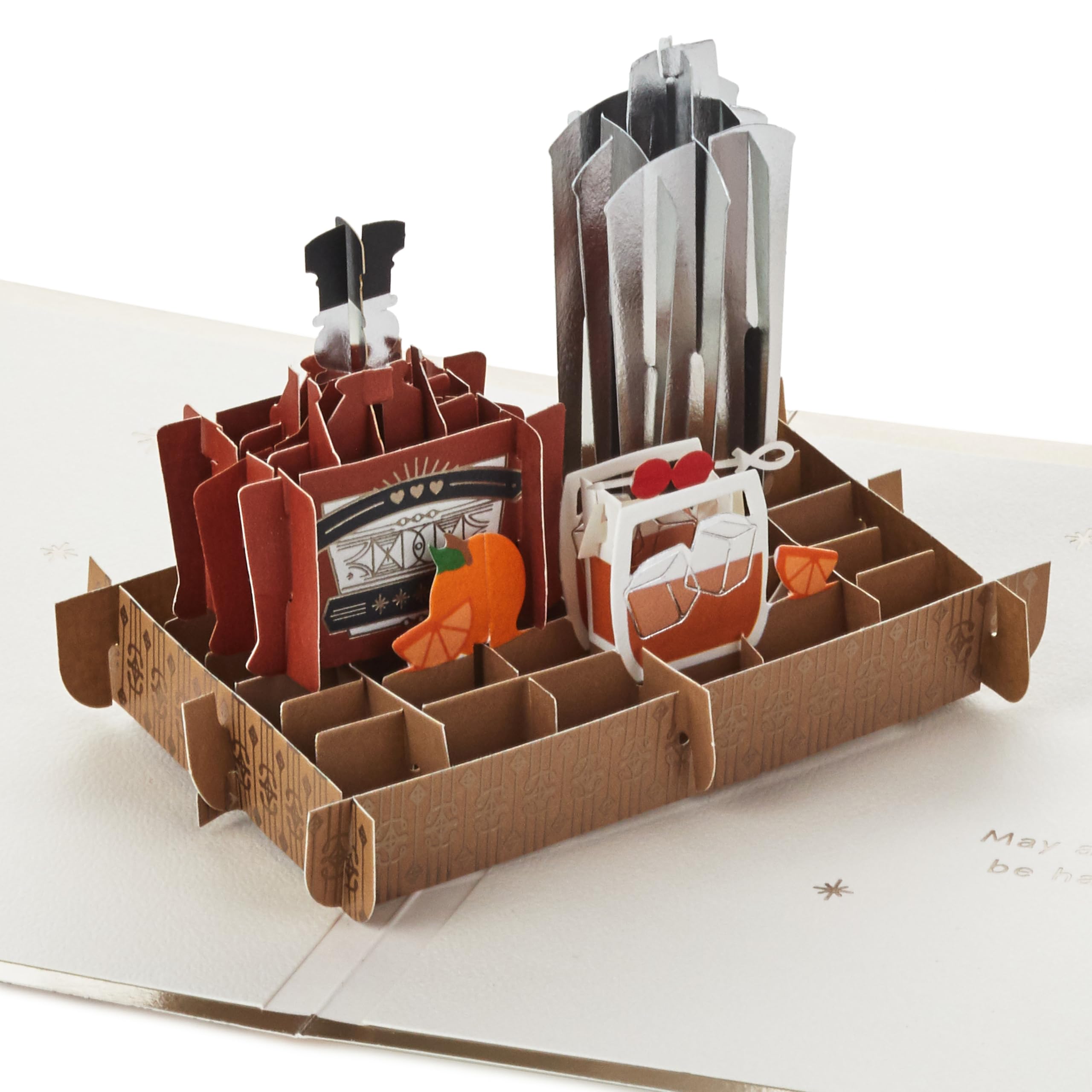 Hallmark 3D & Pop Up Fathers Day Card, Old Fashioned Cocktail Mixing Kit, Whiskey, Dad, Grandad, Father, Husband, Gold, Silver, Brown