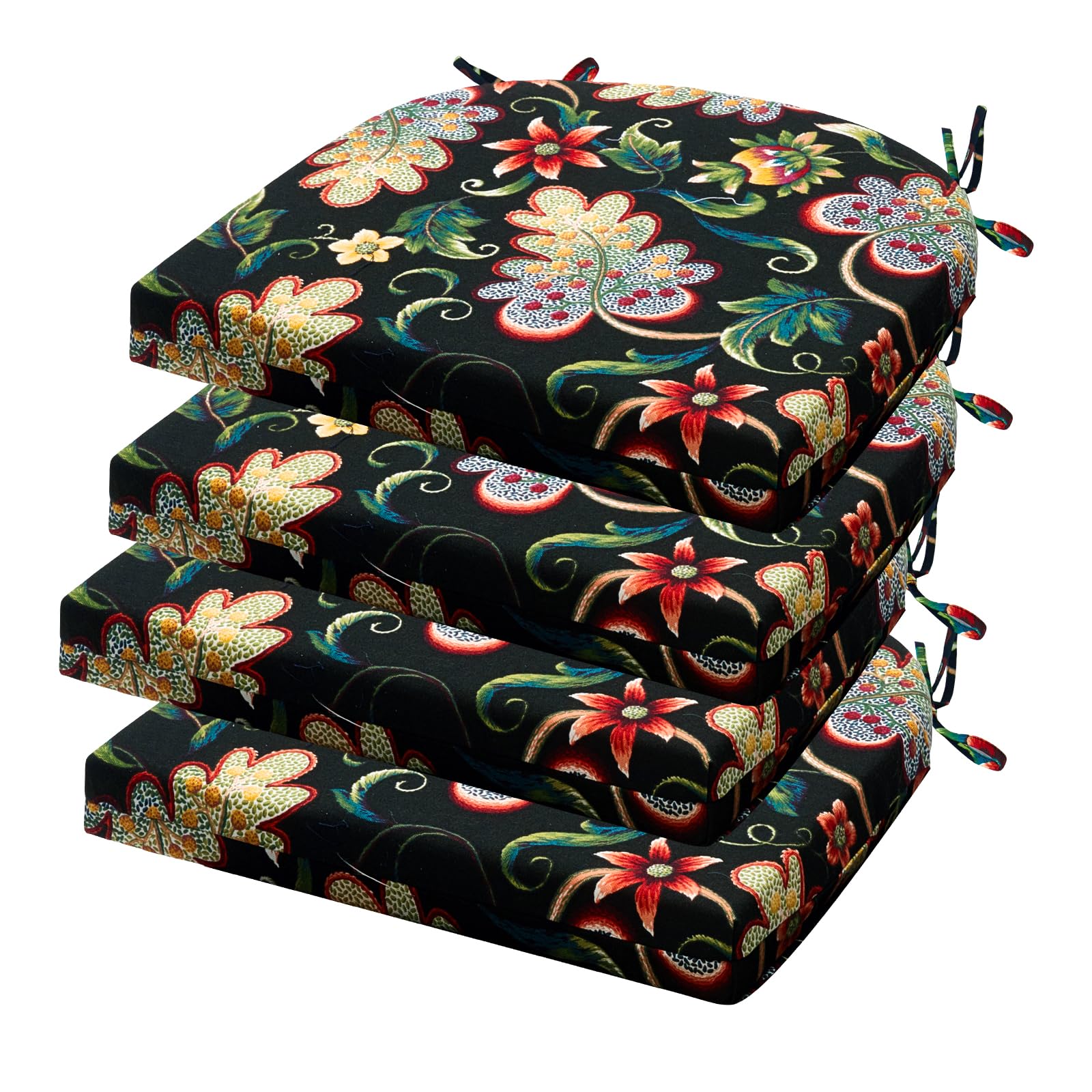 Photo 1 of HOMELYSIAN Outdoor Chair Cushions Set of 4, 17x16x2 Inch, Patio Furniture Cushions, Water Resistant, Non-Slip, Black Floral