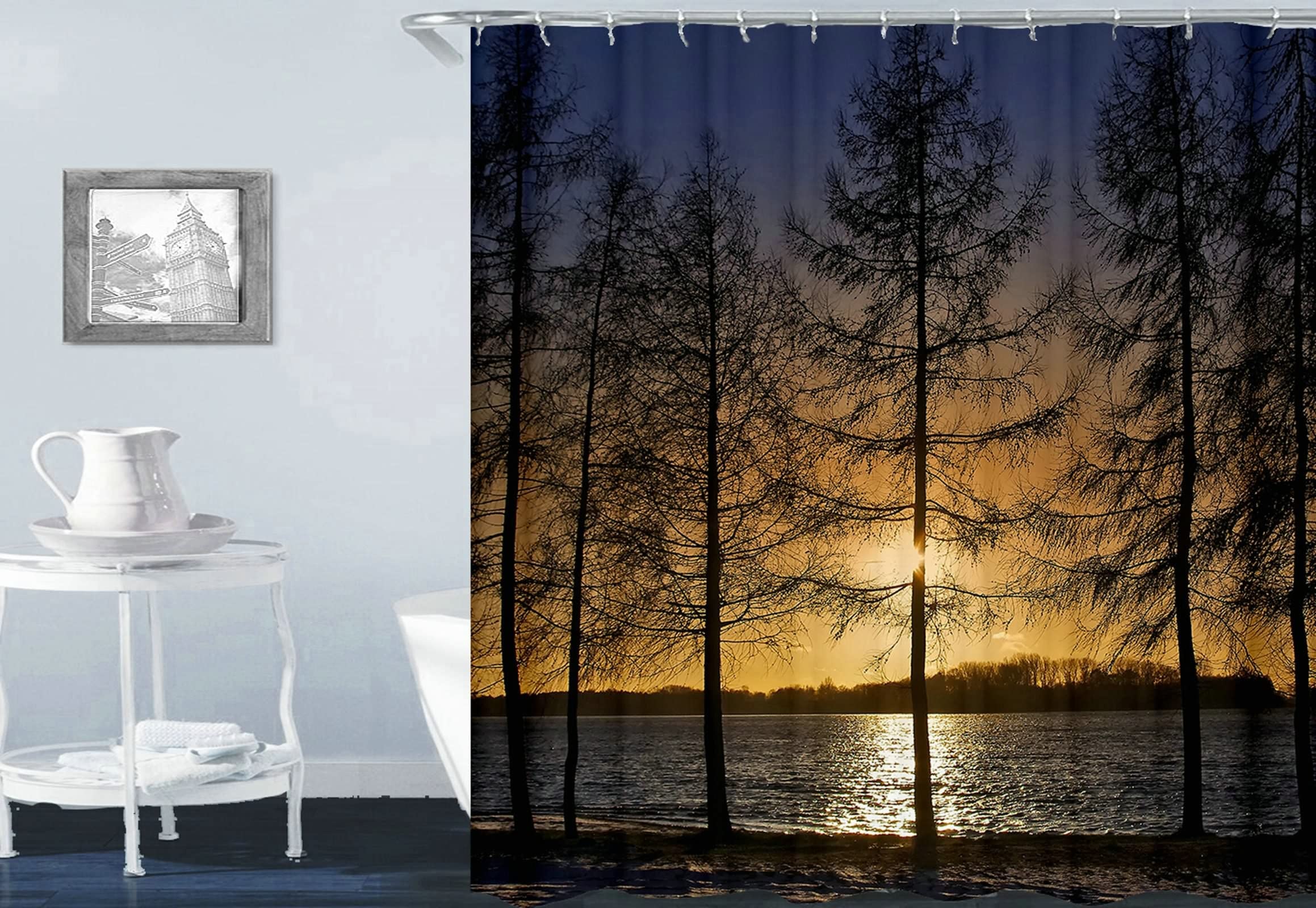 Rideau de douche paysage coucher de soleil pour s'évader dans sa salle de bain