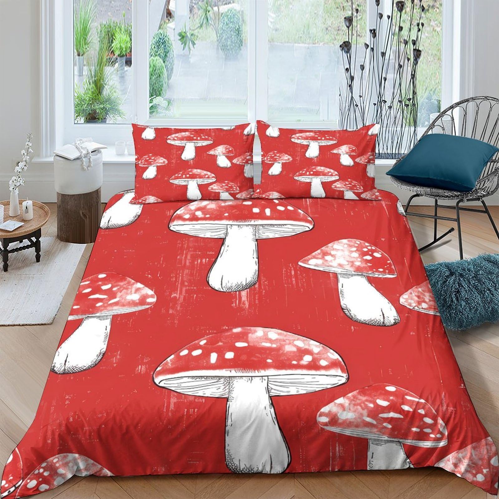 Ctjqhvkz Style-4 3D Printed Red Mushroom Fitted Sheet Microfiber Soft Anti-Slip White Toadstool Bed Cover For Bedroom Guest Room Mattress Decor Single（135X200cm）