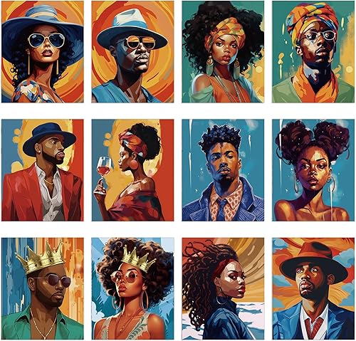 Ctosree 12 lienzos predibujados para pintar para adultos de 8 x 10 pulgadas, suministros de fiesta estirados Afro Queen, juego de lienzos de pintura