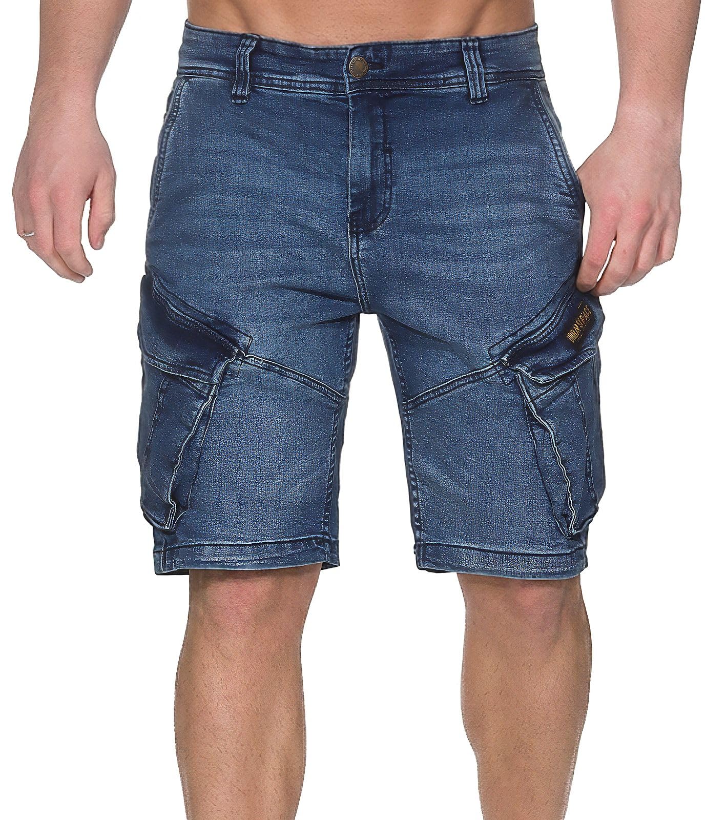 Urban Surface Herren Cargo Jeans Shorts Kurze Denim Hose Bermuda Männer mit Seitentaschen LUS-153
