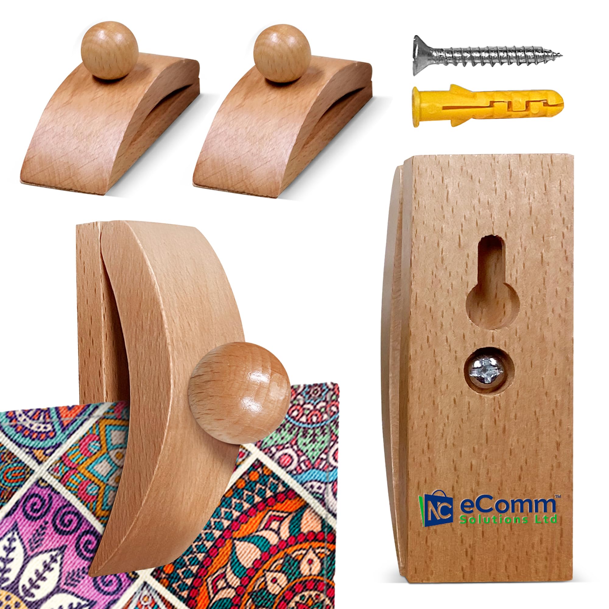 4 Medium Wooden Art Hangers - Light Brown - Wooden Art Clamps for Walls - for Tapestry Wall Display - Tapestry Clamps - Quilt Clamps