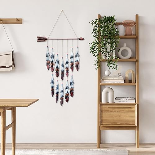 Miniatura 2 de Arte de pared de flecha y pluma de metal, decoración de estilo indio nativo americano, decoración occidental de flecha, colgantes de campanilla de
