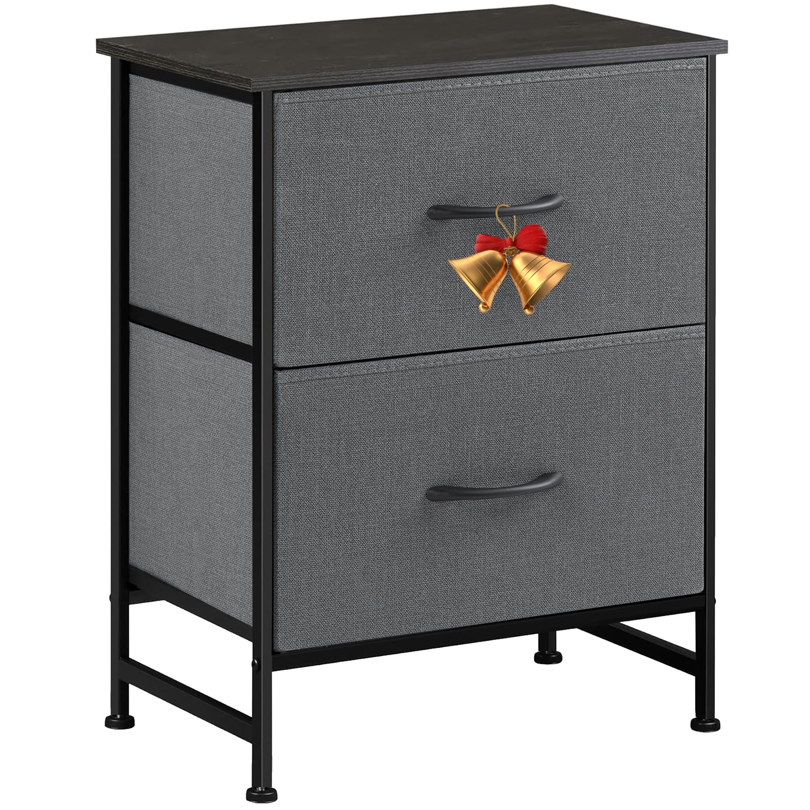 Sweetcrispy Nightstand with 2 Storage Drawers, 25" Height Small Bed Side Furniture End Table, Wooden Top Fabric Cabinet Kids Night Stand Mini Dresser for Bedroom, Closet, Entryway, College Dorm