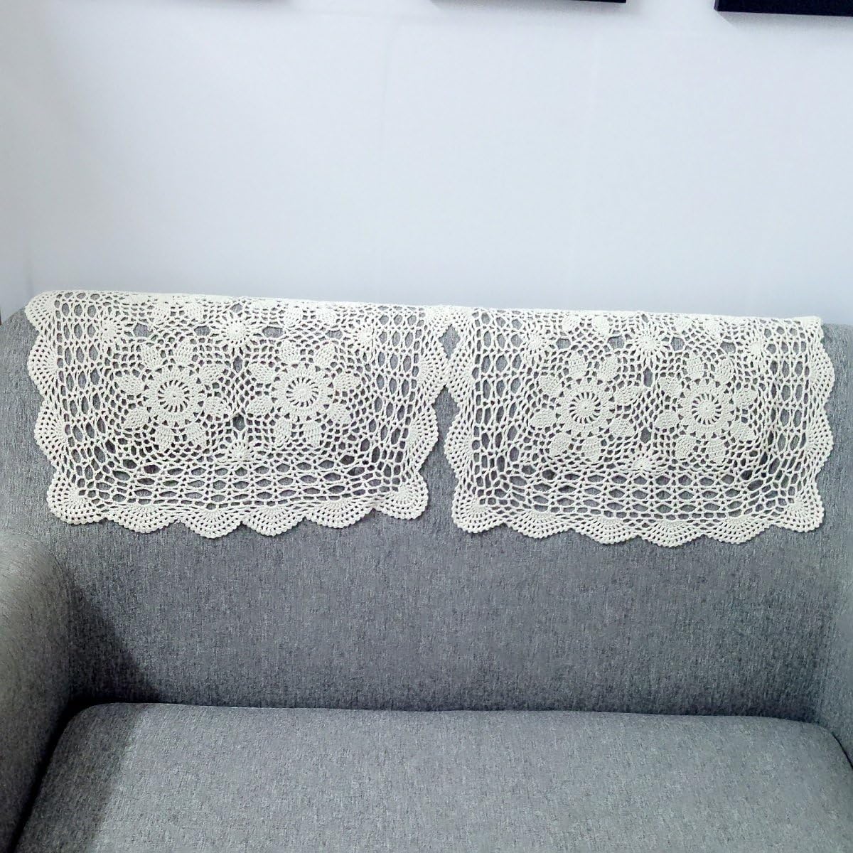 Cotton Handmade Crochet lace Table Runners Square Tablecloth Doilies Doily Table Dresser Scarf Décor,19 inch,Beige