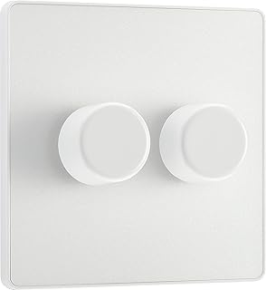 BG Electrical Evolve Double Dimmer Switch, 2-Way Push On/Off, 200W, Pearlescent White