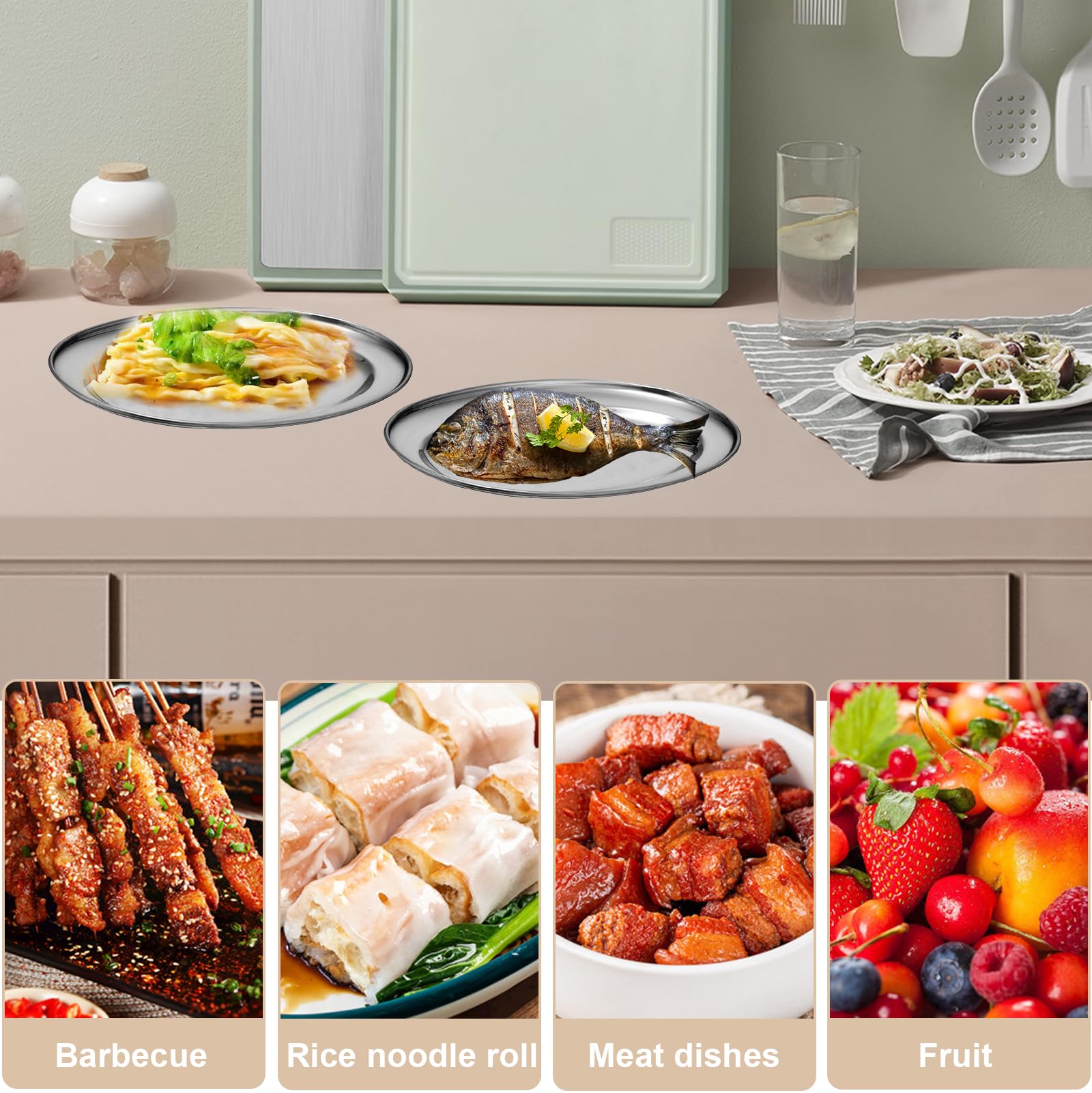 Set 4 Vassoi In Acciaio Inox - Ovale, Per Portata Cibo, Antipasti, Sushi - Per Feste, Buffet, Casa - Foto 11