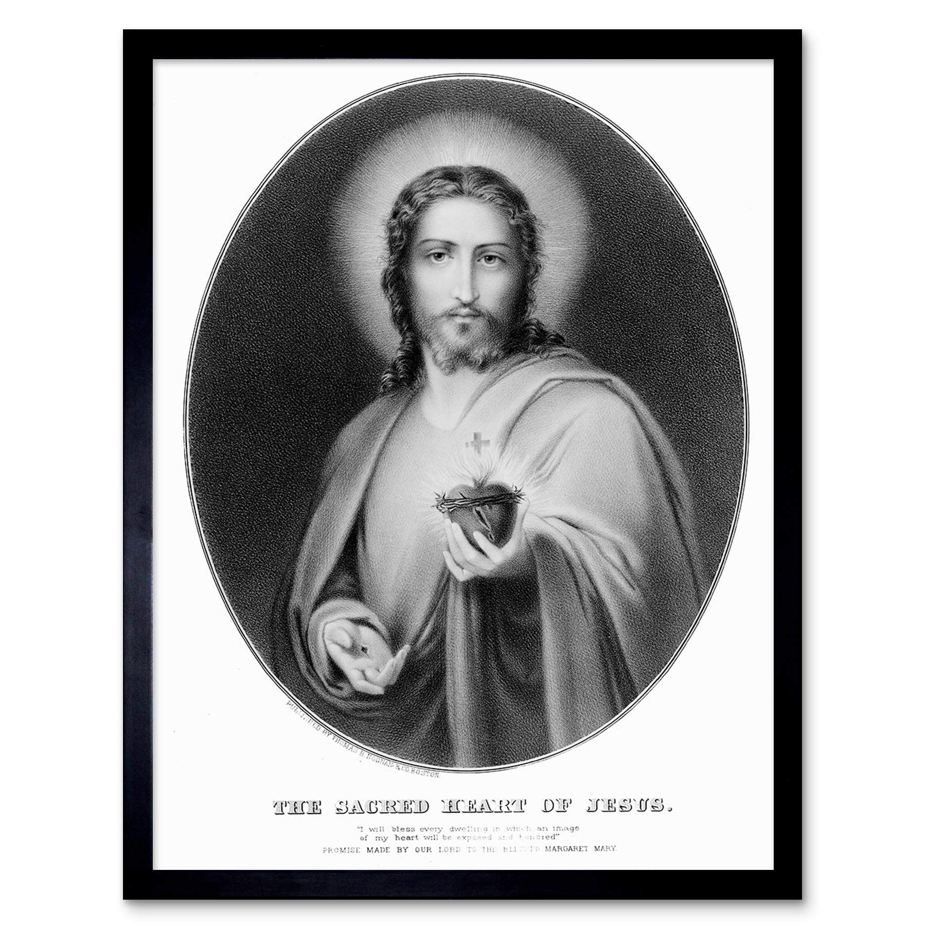 Wee Blue Coo Painting Allegory Portrait Message Jesus Sacred Heart Art Print Framed Poster Wall Decor 12X16 Inch