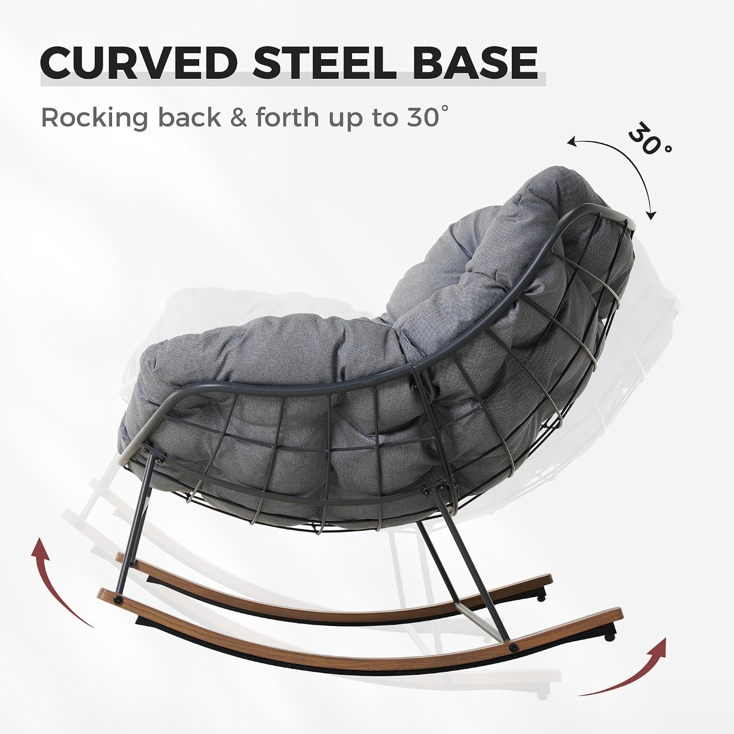Grand patio Outdoor Rocking Chair with 2 Cushions, E-Coated Modern Cozy Lounge Rocker Chair with Cushion for Balcony Porch Patio, Gray & Houndstooth