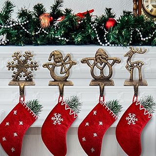Retro Christmas Stocking Holders for Mantel - Set of 4 Vintage Heavy Han...