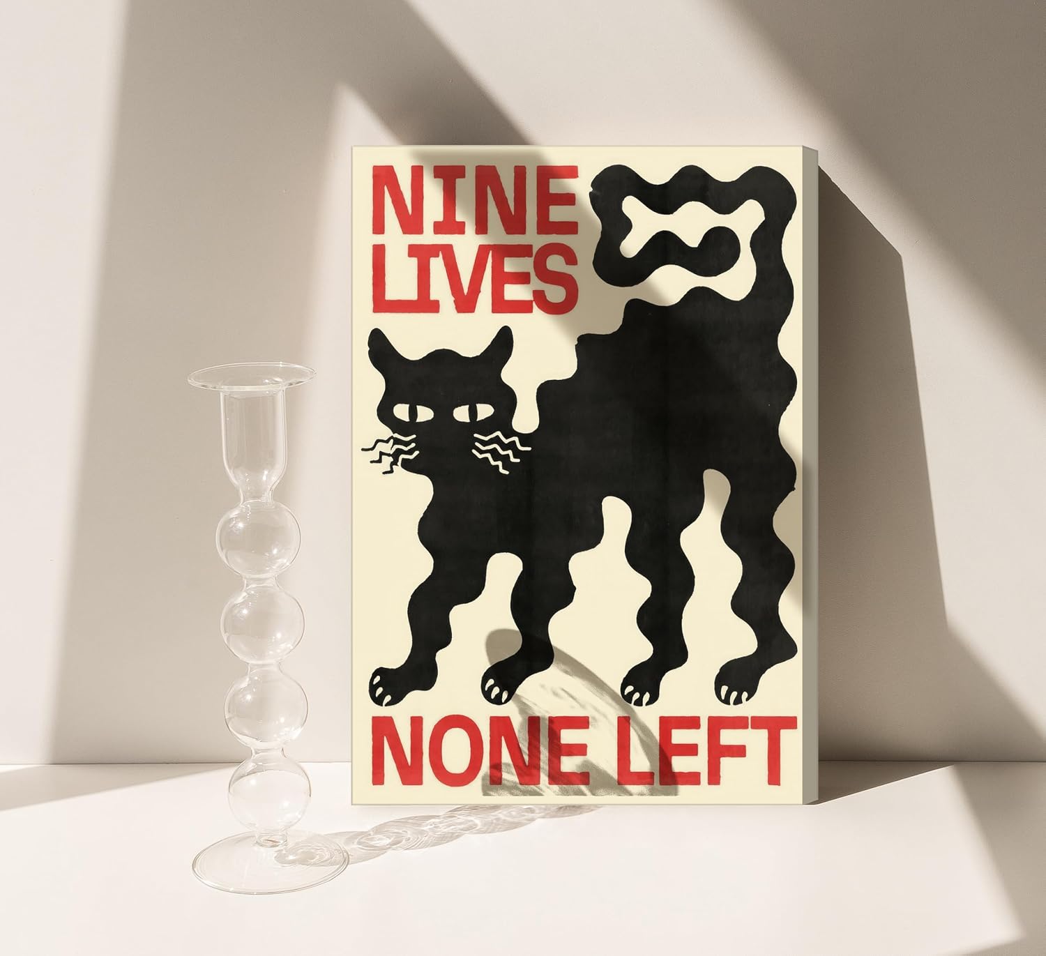 PLWREOO Gothic Black Cat Canvas Wall Art Nine Lives None Left Vintage Cat Picture Wall Decor Eclectic Dark Academia Poster Goth Witchy Painting Print Artwork for Living Room Bedroom Dorm Decoration