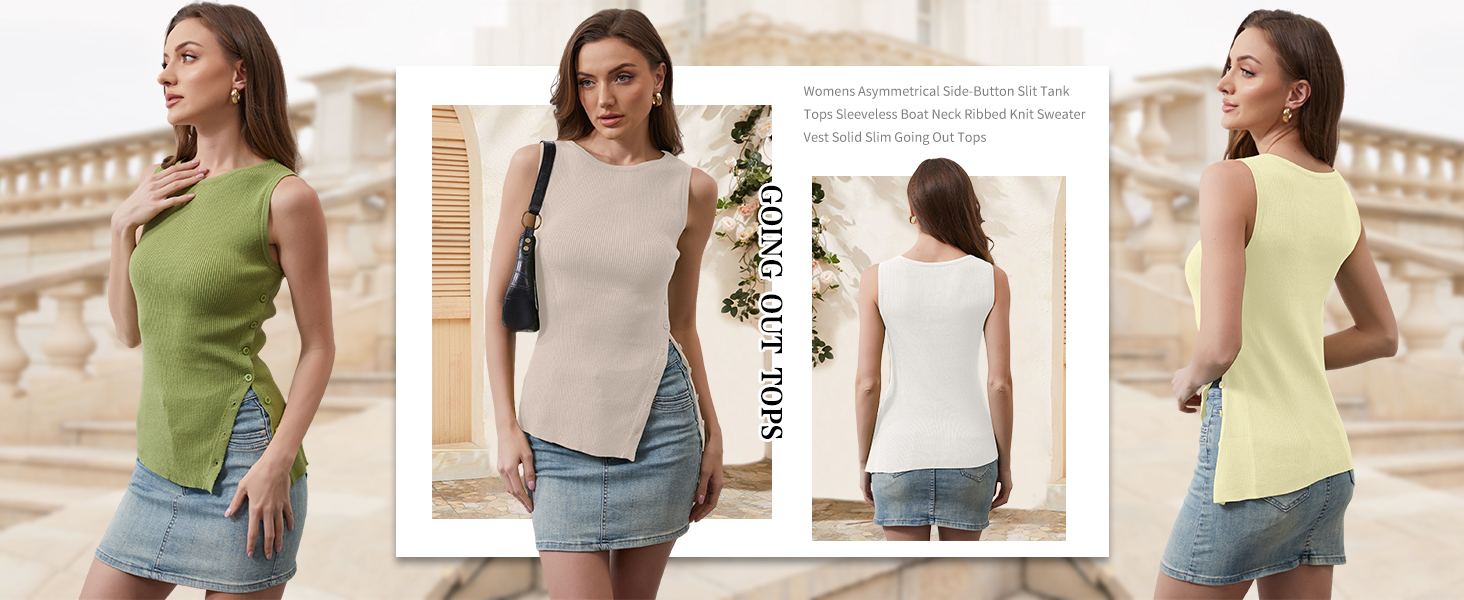 Ythomm Womens Asymmetrical Side-Button Slit Tank Tops Sleeveless
