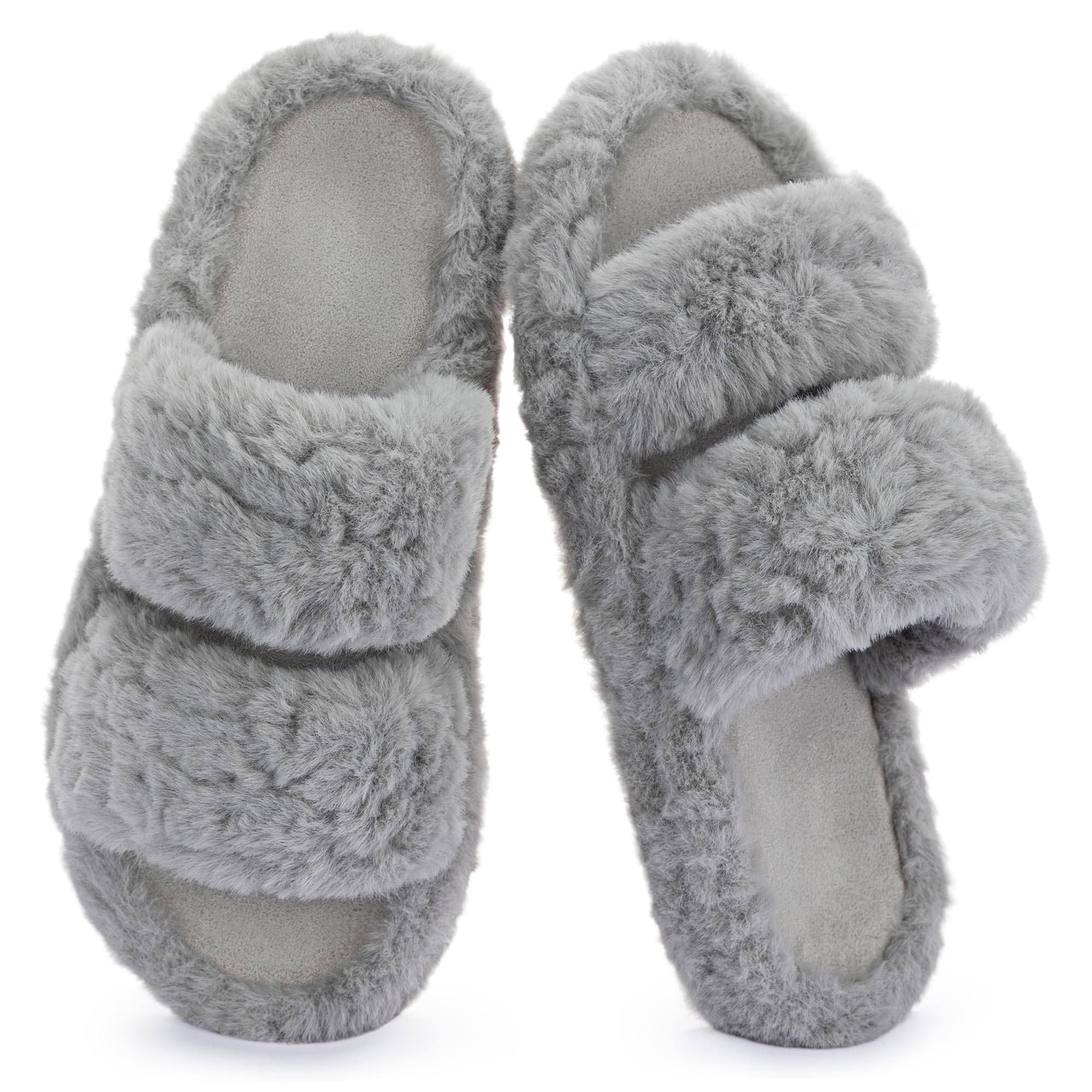 RockDove Women’s Pluffie Chic Open Toe Faux Fur Slippers with Memory Foam Cozy House Shoes for Indoor Outdoor Wear