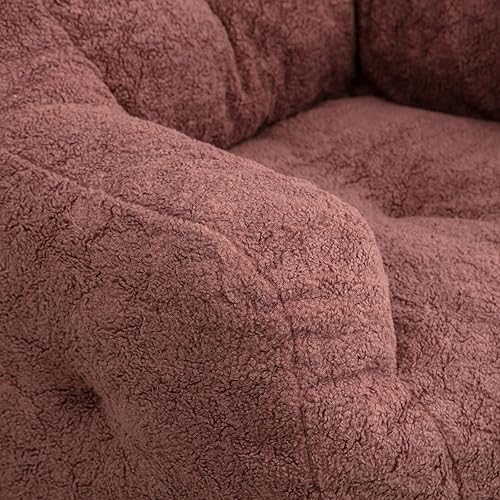 Miniatura 8 de Homtique Puf de espuma suave con tela de peluche para adultos y niños, cómodo sofá perezoso para sala de estar, dormitorio (rojo)