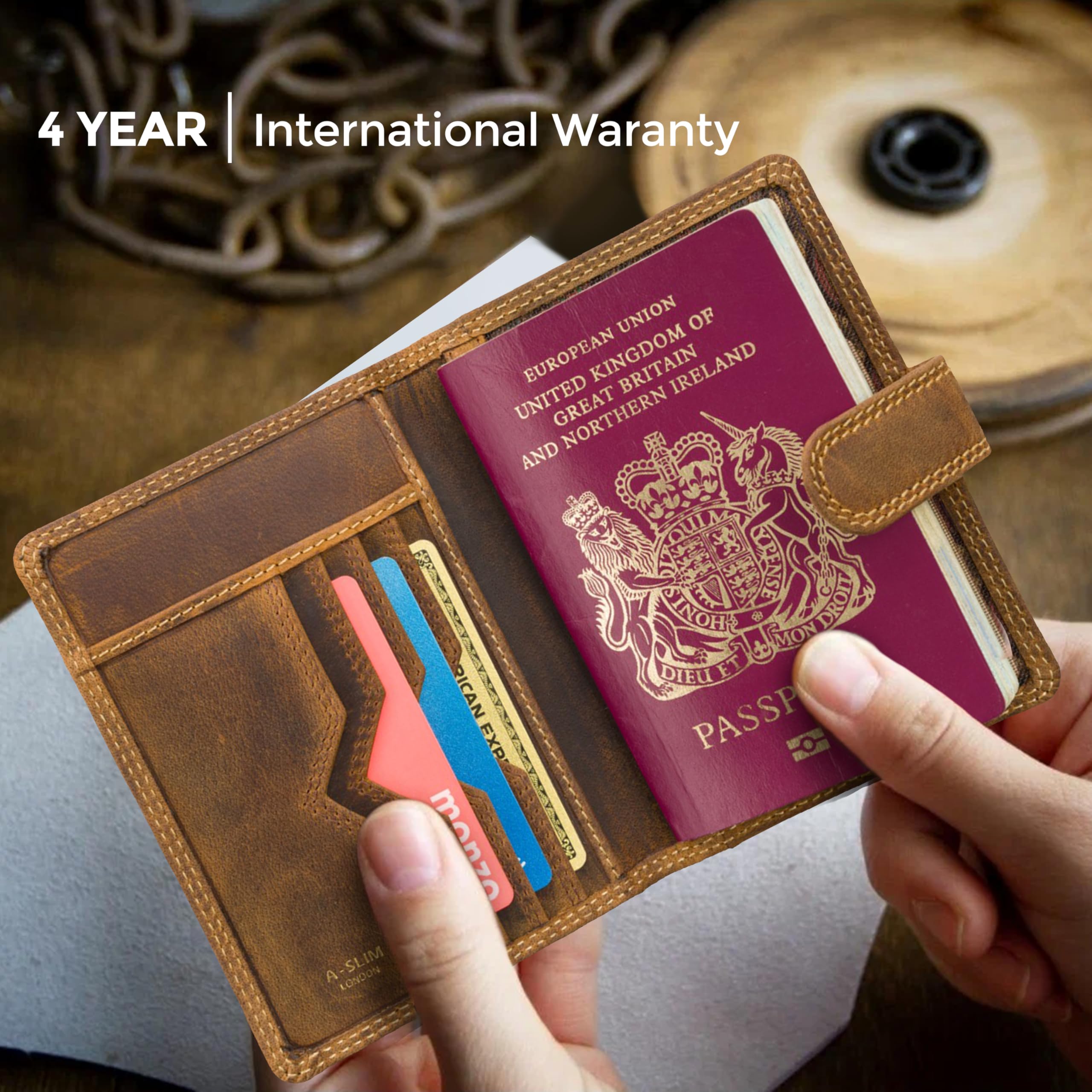 A-SLIM Gokaku Porta passaporto e portafoglio da viaggio in pelle | Organizer per accessori da viaggio per passaporto, biglietti, carta d'imbarco, carte, contanti | Pelle di mucca pieno fiore di alta