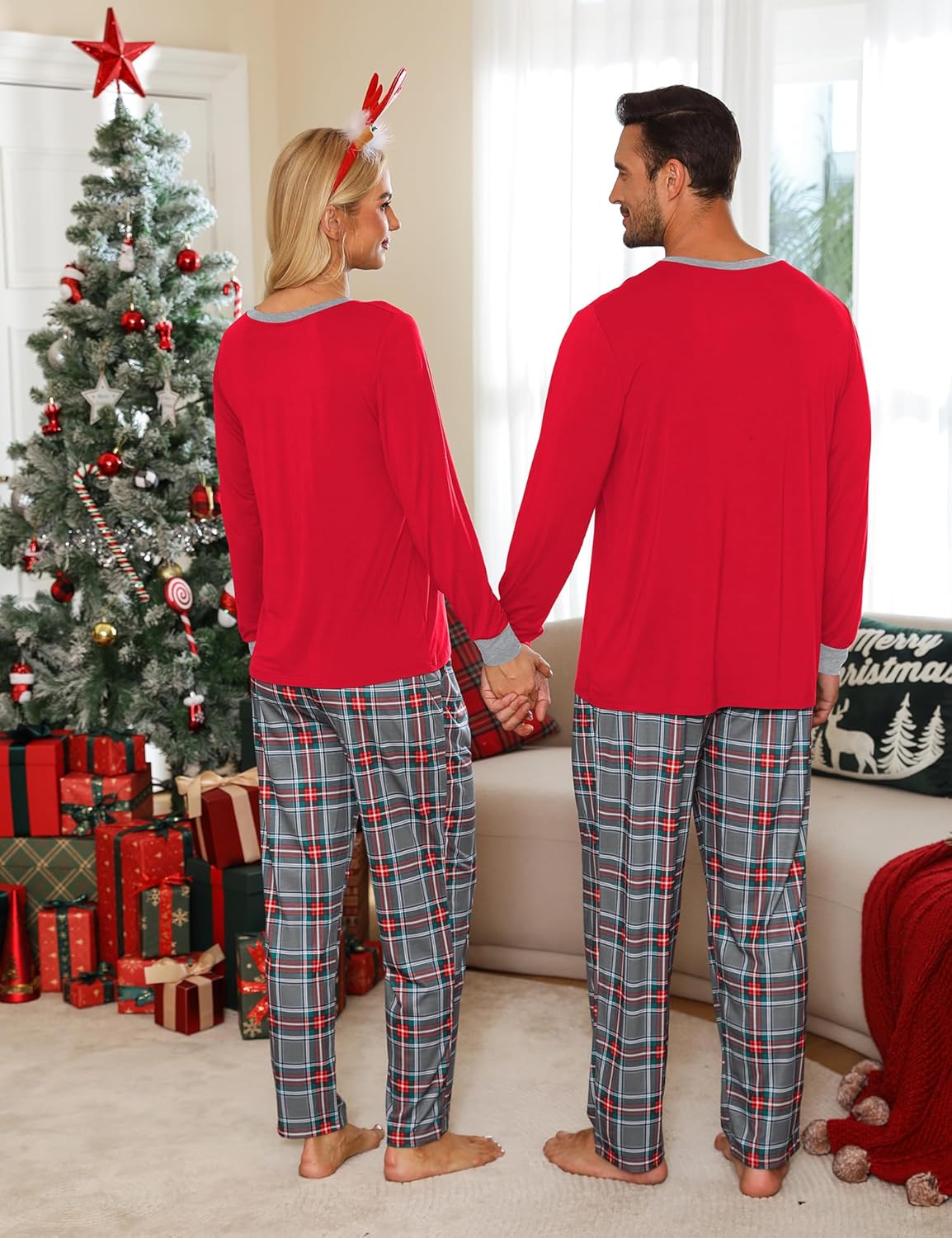 LecGee Matching Christmas Pajamas for Couples Long Sleeve Family Sleepwear Women Men Buffalo Plaid Pjs Pant with Pockets - Image 5