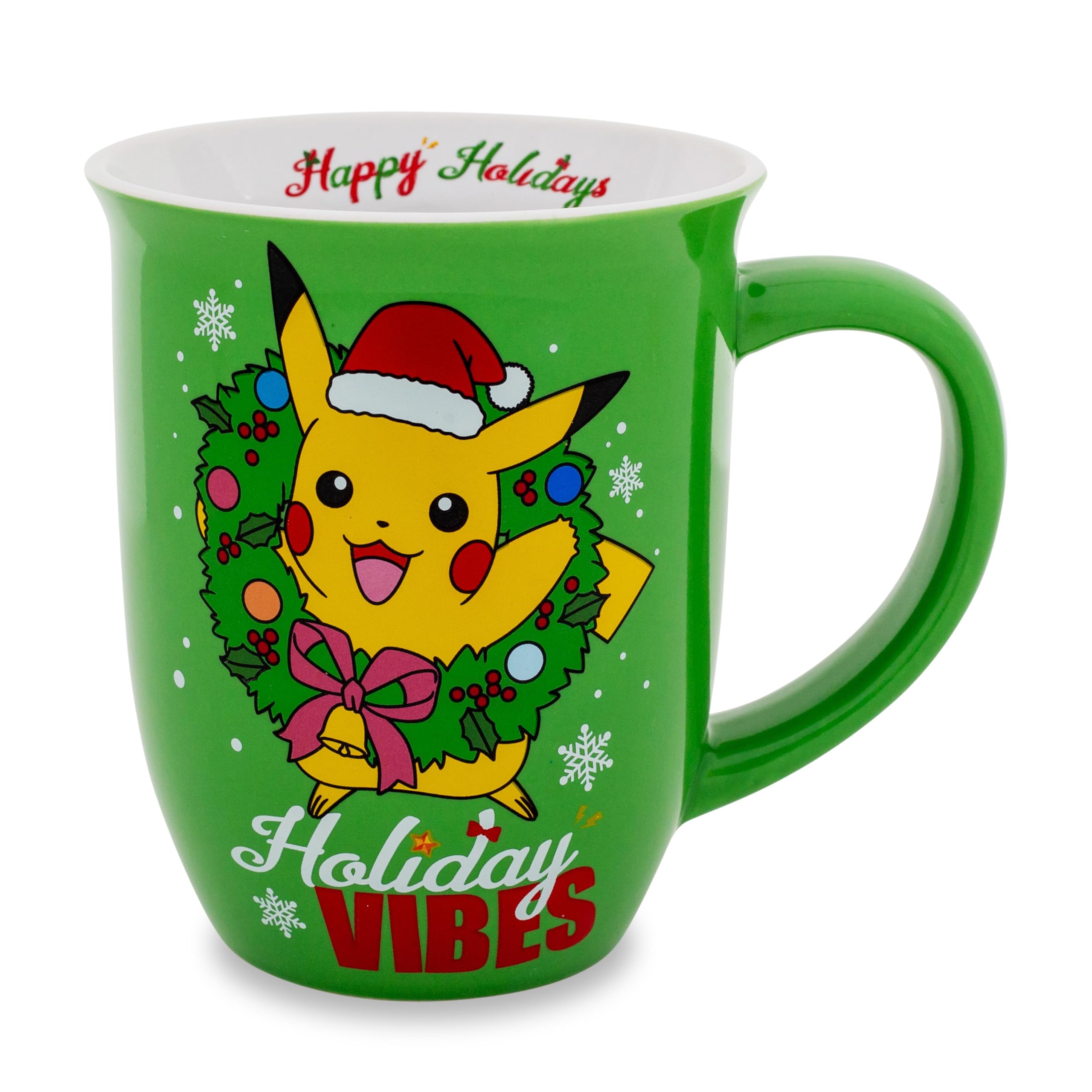 Silver Buffalo Pokemon Santa Pikachu Wide-Rim Ceramic Latte Mug | Large Coffee Cup For Tea, Cocoa, Beverages | Holds 16 Ounces