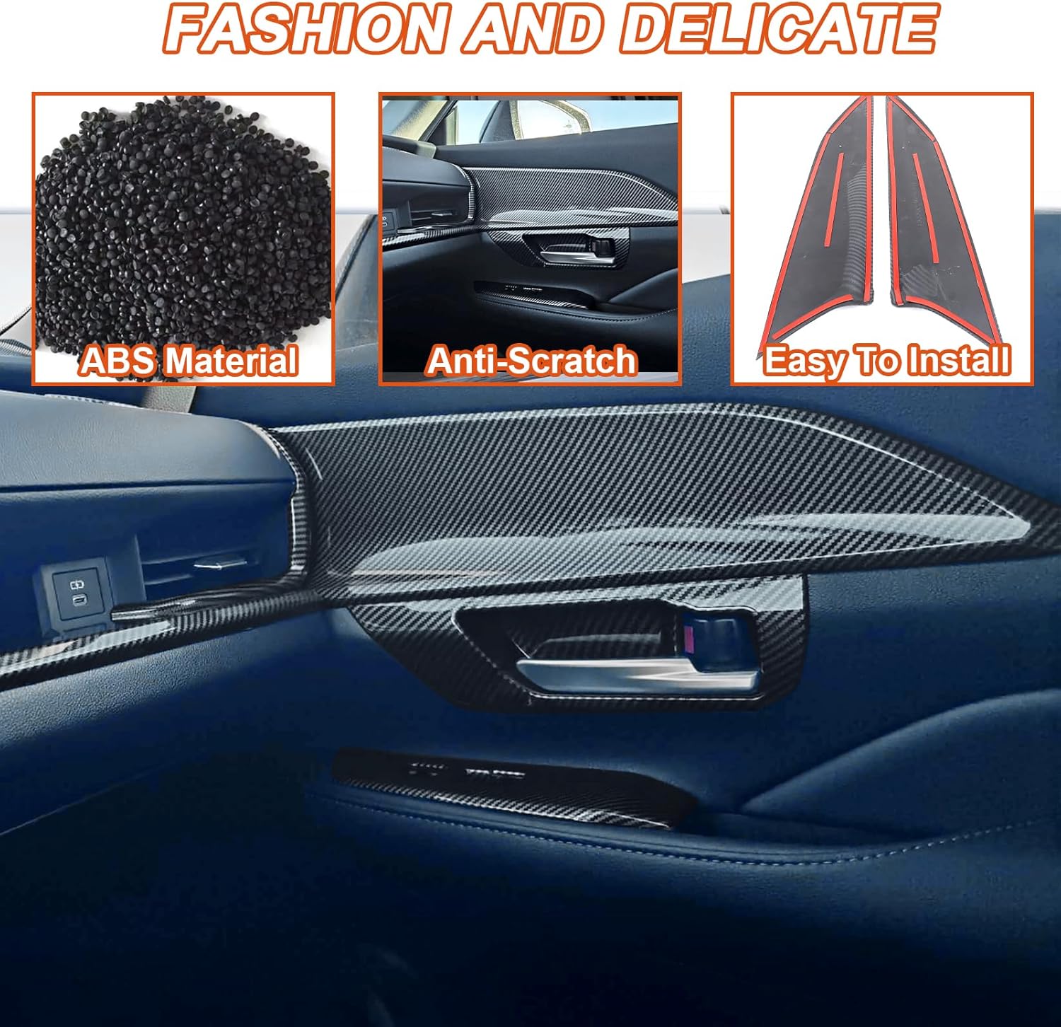 Car Front Inner Side Panel Cover Trim Compatible with Toyota Grand Highlander 2024 2025 2026,ABS Front Interior Door Panel Trim Door Handle Cover Trim Interior Accessories (Carbon Fiber Pattern)
