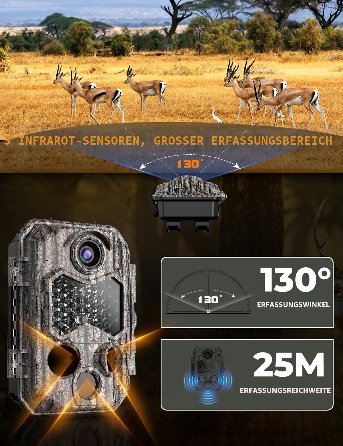 Wildkamera mit Handyübertragung App, 84MP 4K WLAN Wildkamera mit 8 AA-Batterien, 130 ° Weitwinkel Wildtierkamera mit Bewegungsmelder Nachtsicht, 32GB Speicherkarte, IP66 Wasserdicht