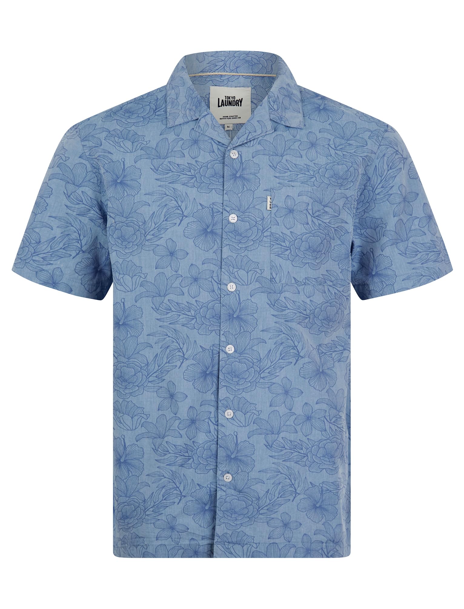 Tokyo Laundry Men's Cotton Floral Print Short Sleeve Open Cuban Collar Hawaiian Shirt