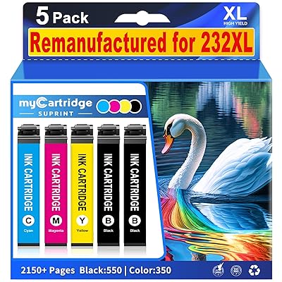 Remanufactured for 232XL Ink Cartridges Combo Pack (5Pack) Latest Upgrade Replacement for 232 XL Ink Cartridge for XP-4200 WF-2930 XP-4205 WF-2950 Printer (2*Black/Cyan/Magenta/Yellow)
