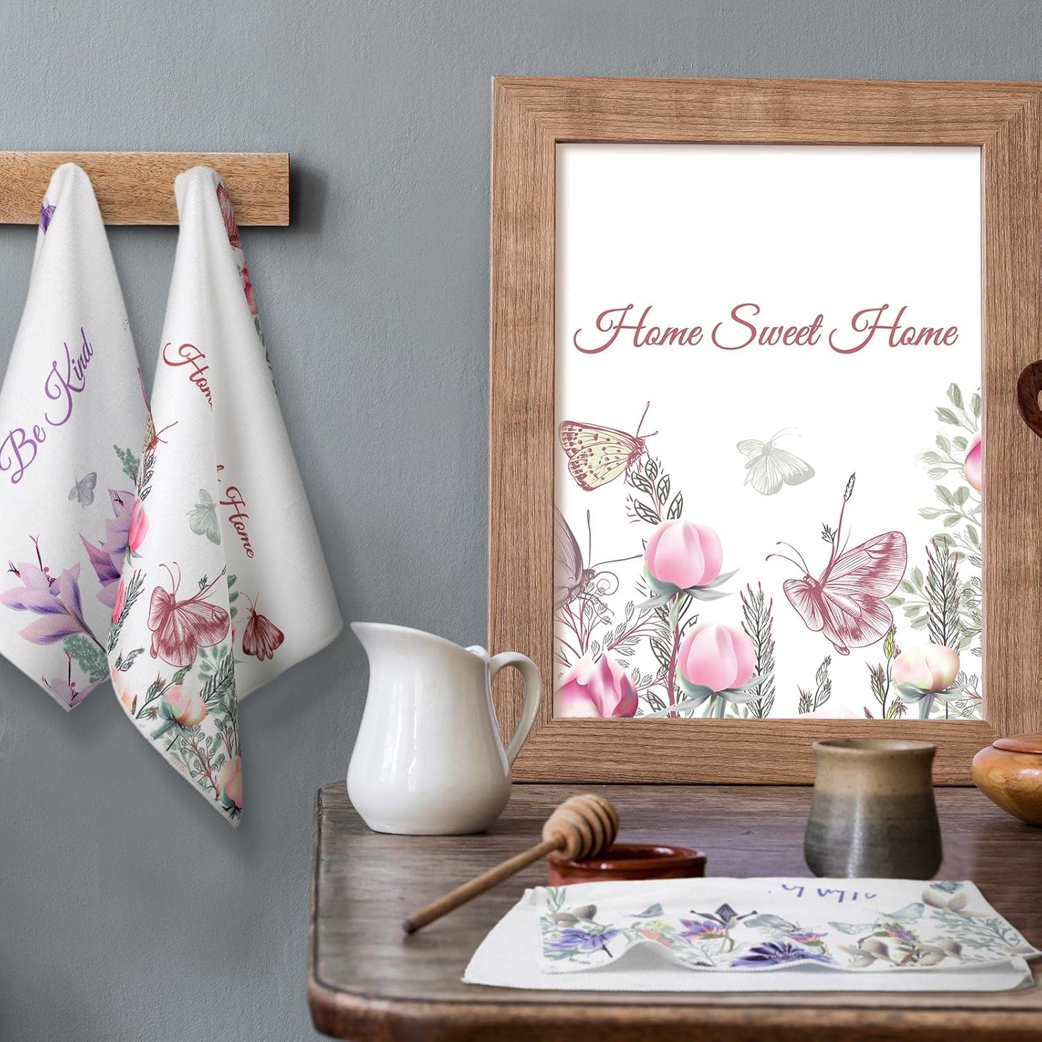 Buryeah 4 Pieces Floral Kitchen Towels Spring Summer Flower Butterfly Dish Bath Towels Decorative Absorbent Hand Reusable Soft Tea Cloths for Bathroom Wildflower Dish Cloths with Sayings for Drying - Image 2