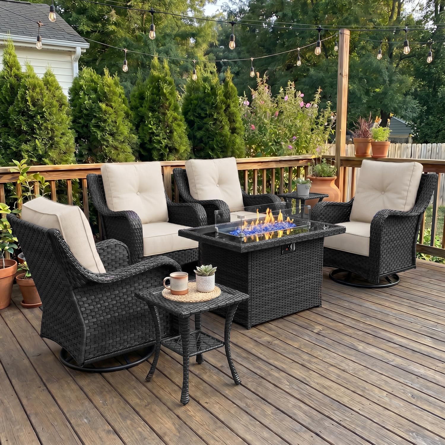 LayinSun 7 Piece Wicker Outdoor Furniture Set with 6-inch Comfy Cushions