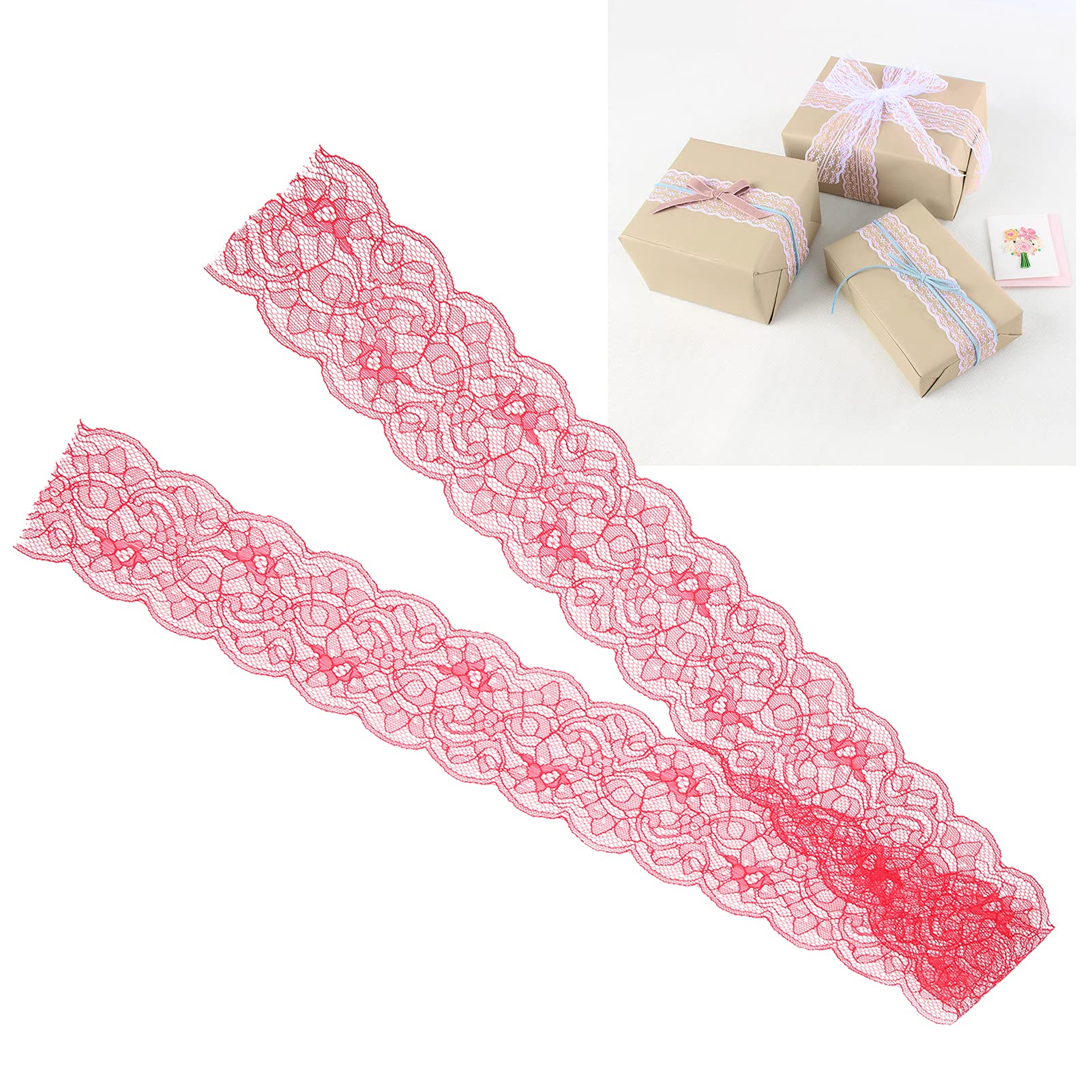 Rood kanten lint, 10 meter 3 inch breed kanten rand lint rood, rekbaar elastisch bloemenpatroon kanten rand voor kledingstuk, ambachten en geschenkverpakking