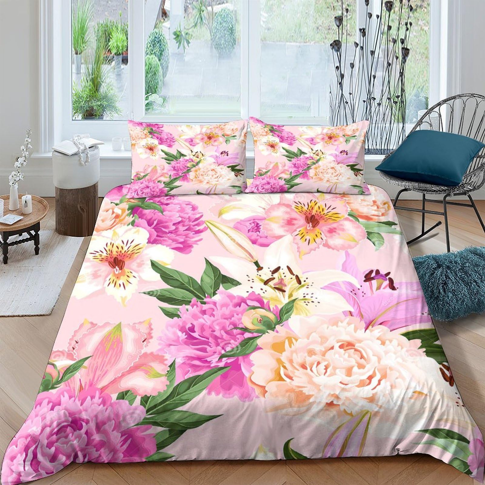 Ctjqhvkz Style-5 3D Printed Pink Floral Fitted Sheet Microfiber Soft Breathable Peony Blossom Mattress Cover For Bedroom Guest Room Decor Single（135X200cm）