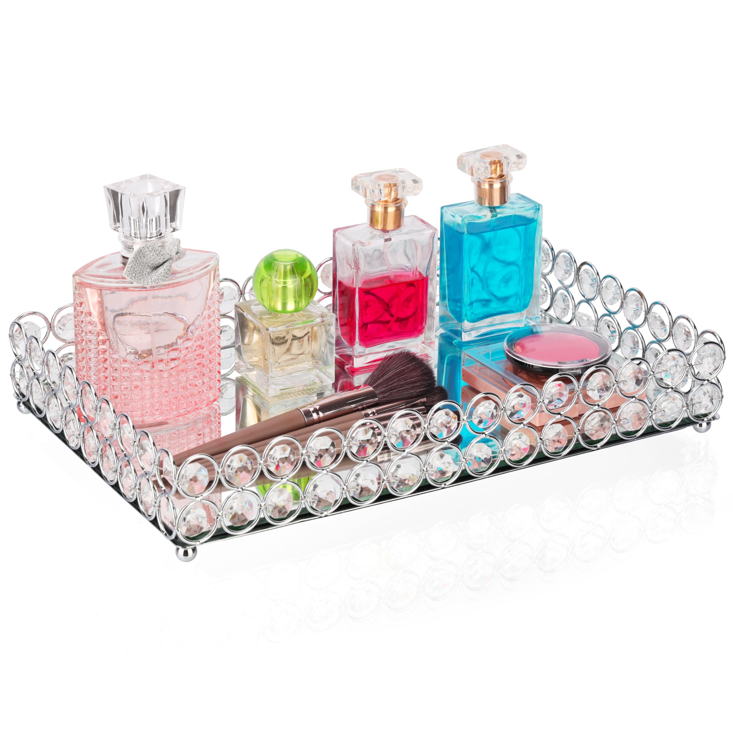 SOLUSTRE Schminktisch Tablett Mit Spiegel - Metall Organizer Für Schmuck Und Kosmetik