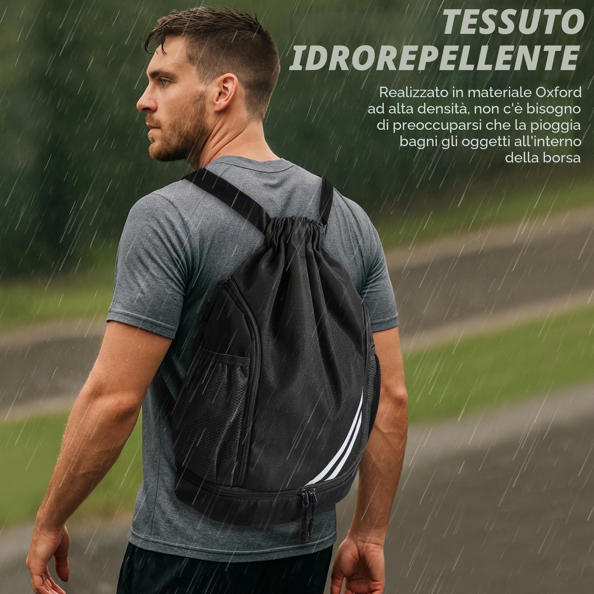 Sacca sportiva per uomini, donne e bambini, con compartimento scarpe separato, tasca principale e tasca interna, sacca palestra per basket, calcio, yoga e nuoto, zainetto sportivo