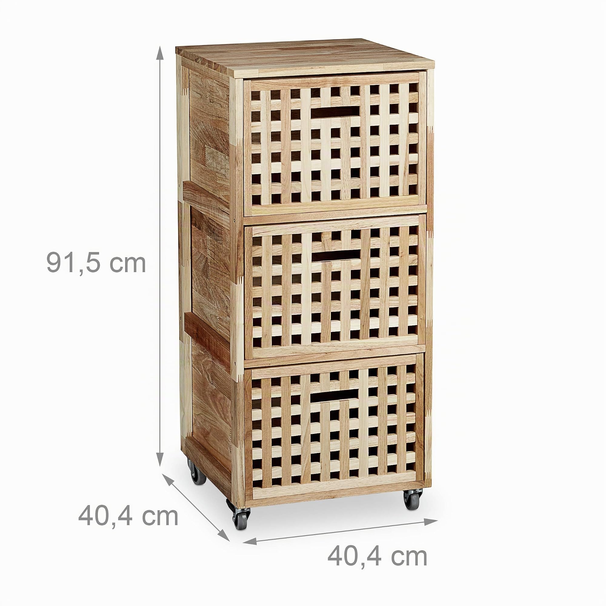 Relaxdays Meuble à roulettes 3 caisses compartiments bois de noyer HlP: 91,5 x 40,4 x 40,4 cm tiroirs linge cuisine salle de bain chambre caisson sur roulettes, couleur naturelle