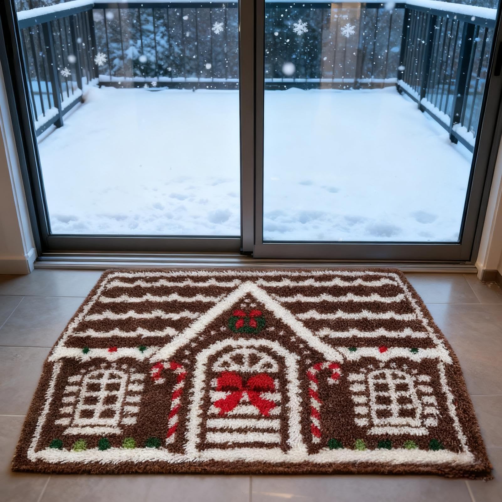 Felpudo De Casa Navideña 60x90 Cm Felpudo Navideño Festivo Antideslizante