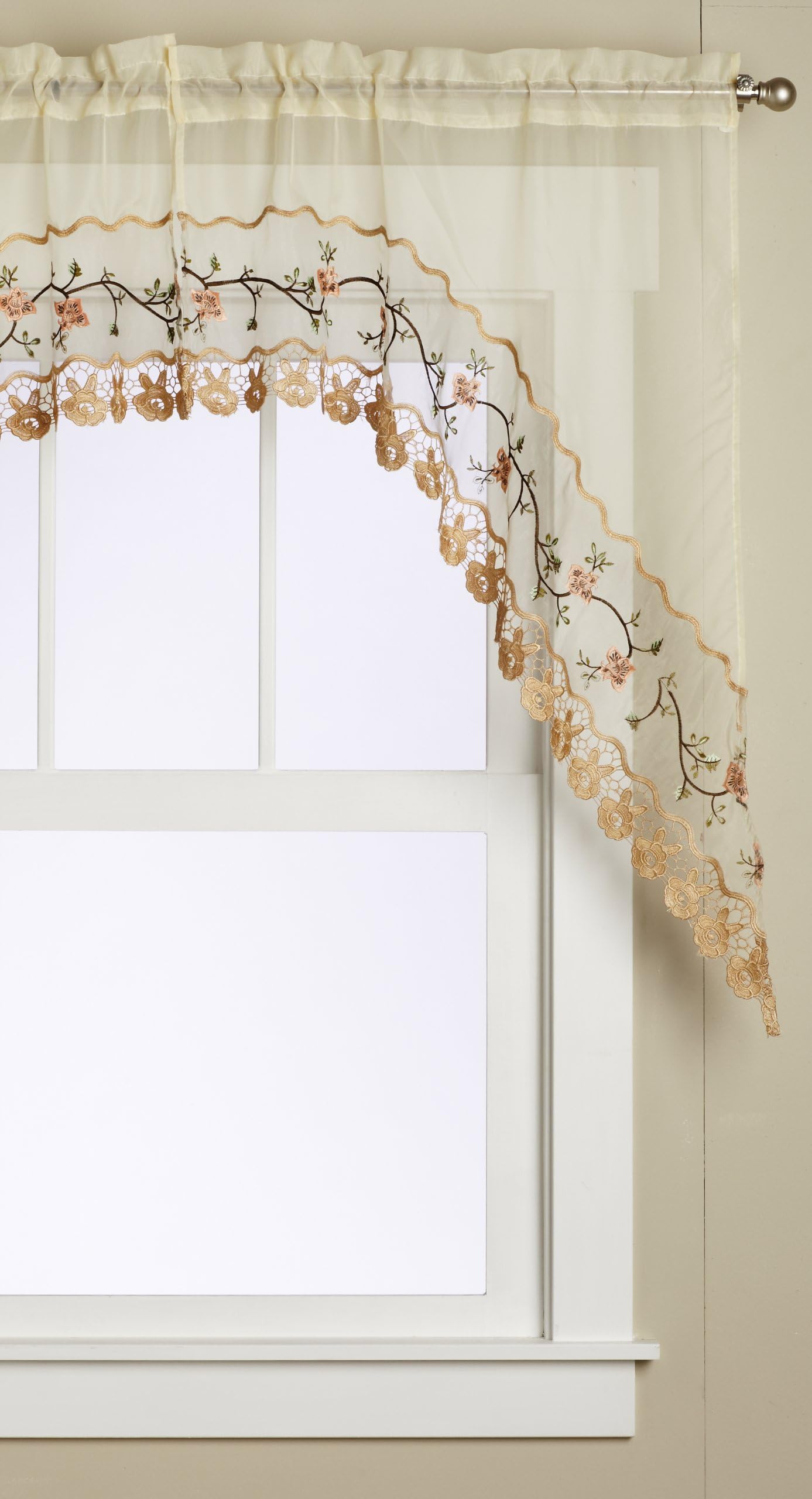 Editex Home Textiles Rose Garden 2-Piece Swag Set, 60 by 40-Inch, Ecru/Gold