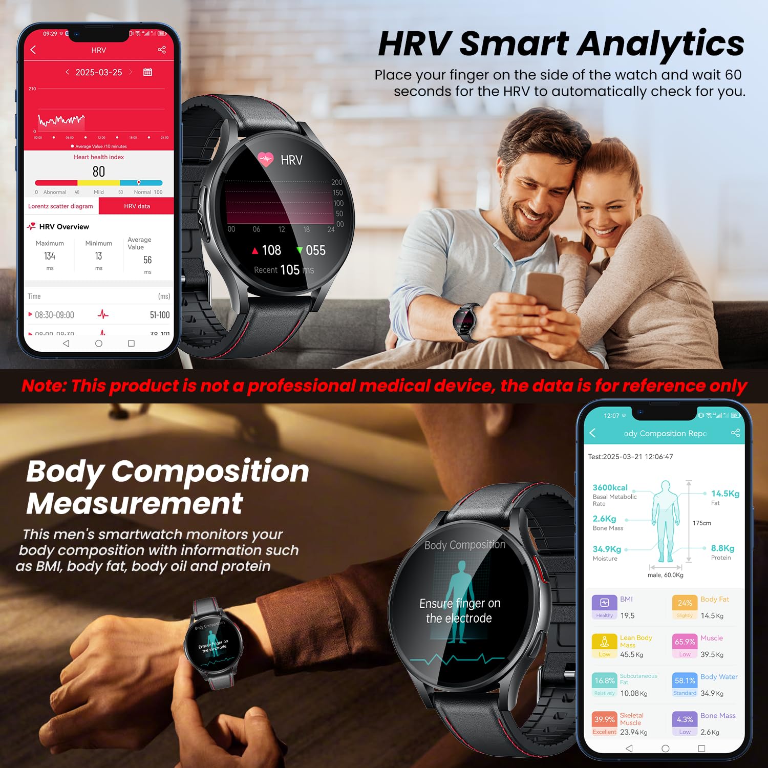 Montre Connectée ECG Smartwatch Santé: 1.43"AMOLED Fitness Montre Intelligente Sport Homme avec HRV Repondre Appel Cardiofréquencemètre SpO2 Sommeil Podomètre IP68 Multisports pour Android iOS Ronde