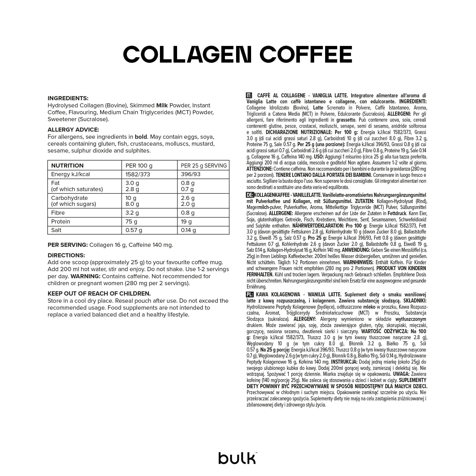 Bulk Kawa Kolagenowa, Waniliowa latte, 500 g