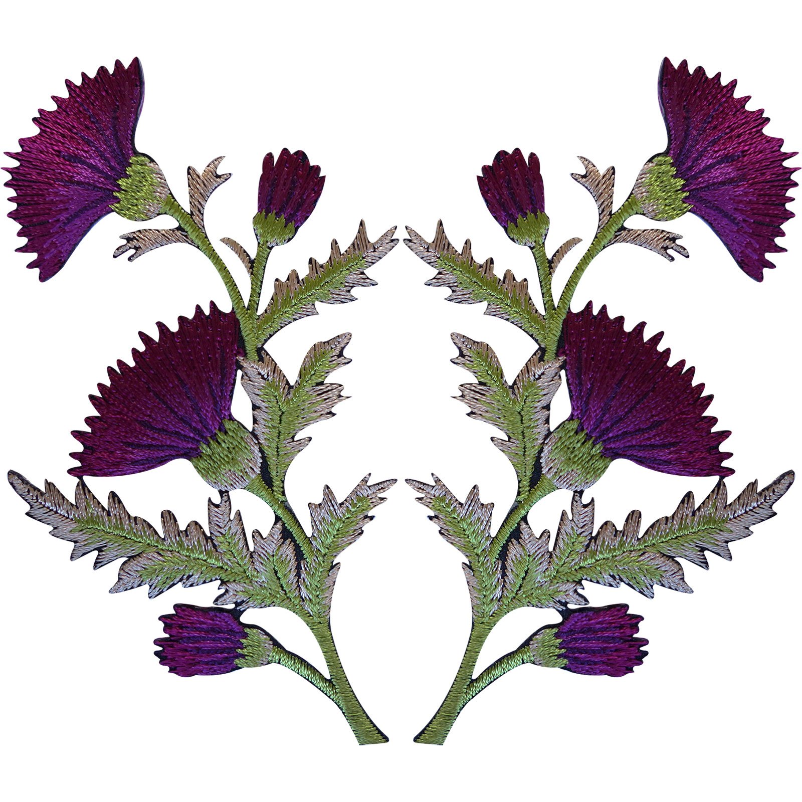 Pair of Purple Thistle Flower Patches Iron Sew On Embroidery Patch Badge Flowers