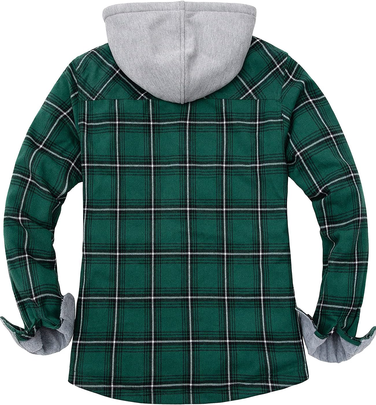 Womens Fleece Hooded Flannel Shirts Plaid Button Down Flannel Shirt Hoodie Jacket with Pockets - Image 2