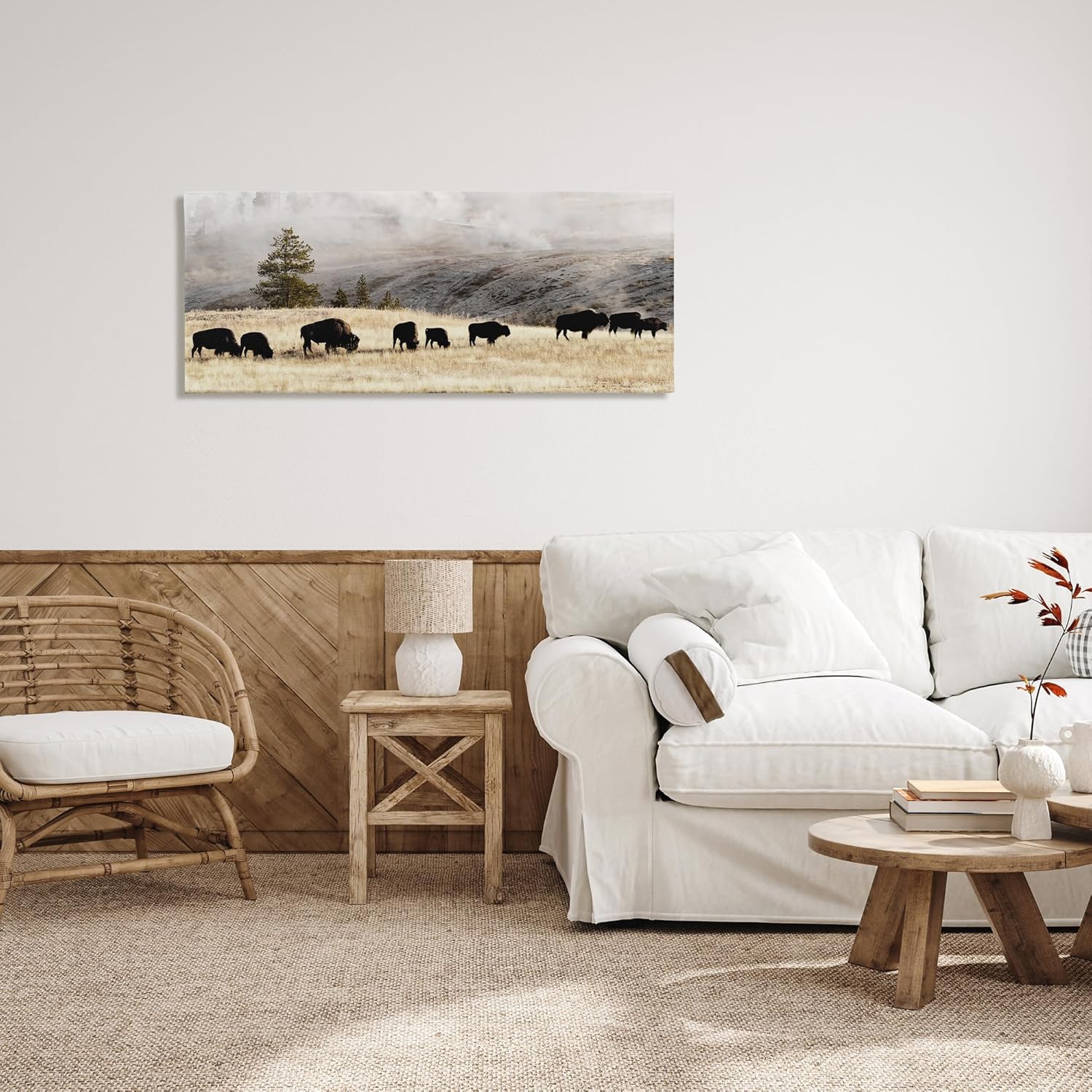 Stupell Industries Grazing Bison Rural Country Fog Canvas Wall Art, Design by Danita Delimont