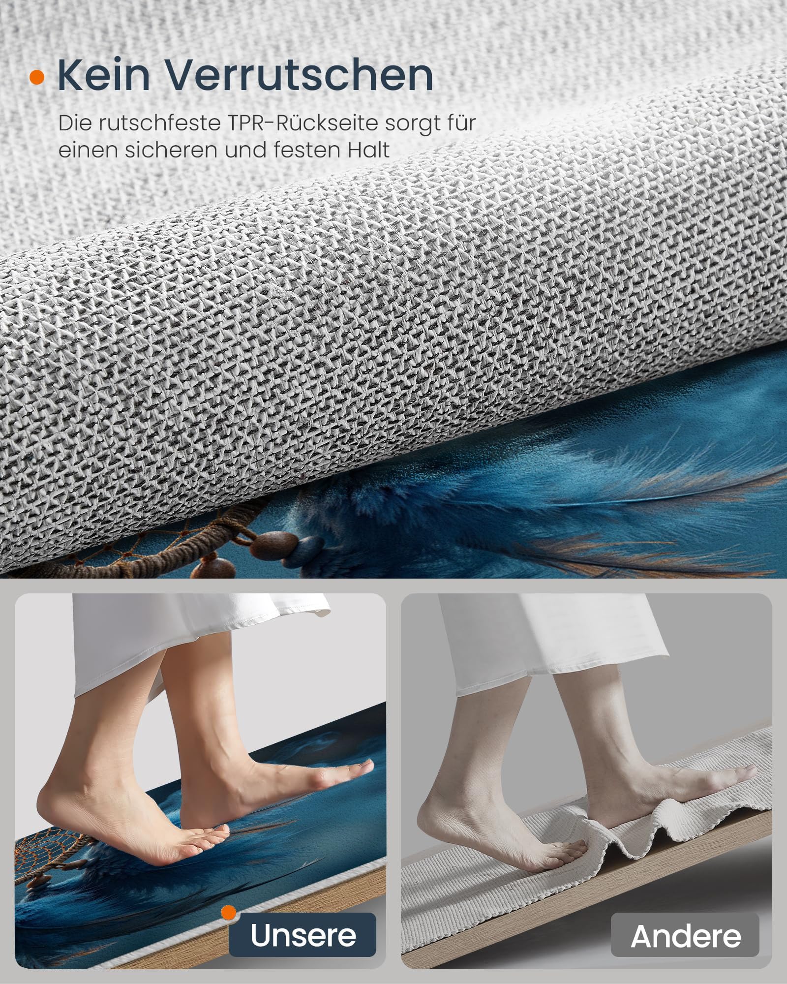 Runder Teppich Traumhaft Luxuriös mit Rauch-Traumfänger, Waschbar Rutschfester Weicher Kurzflor 100cm (Round), Rundteppich für Wohnzimmer Schlafzimmer Esszimmer Dunstblau